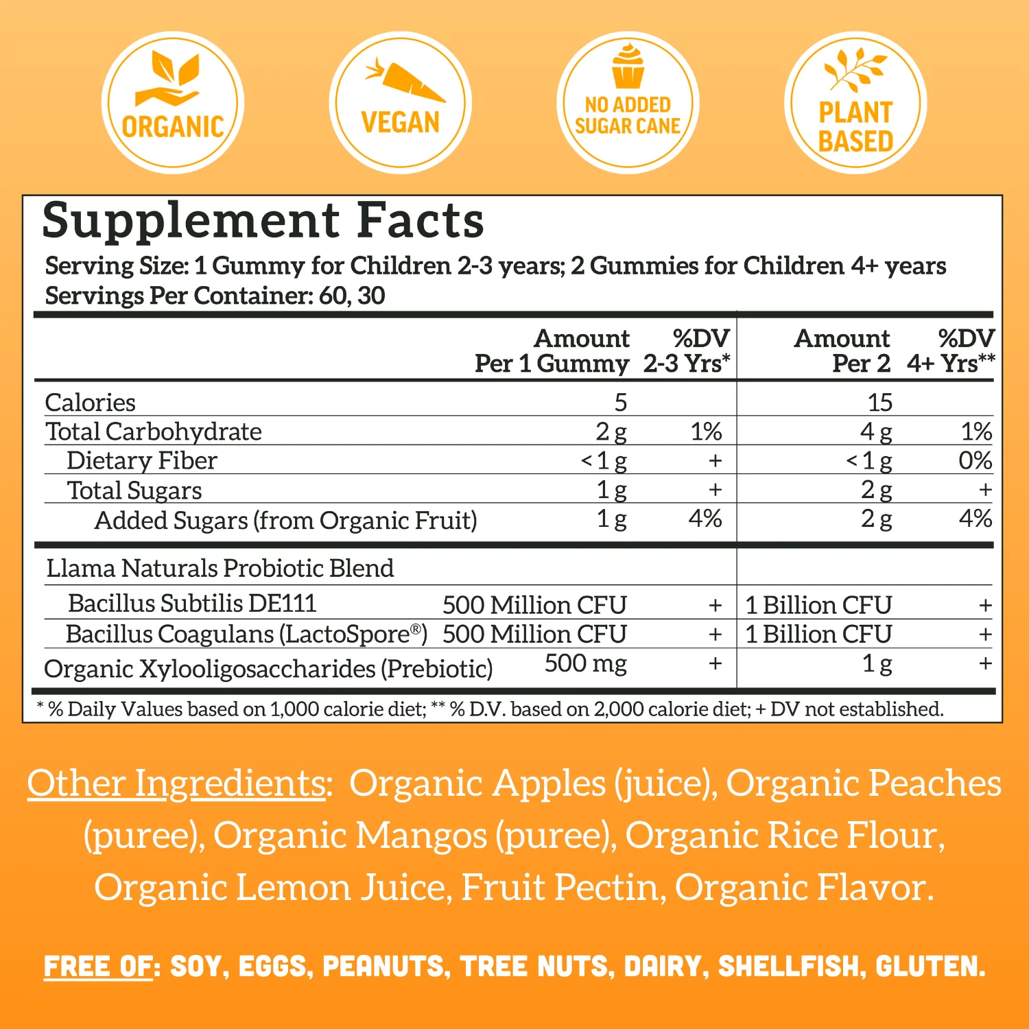 Llama Naturals Kids Prebiotic & Probiotic Gummies, Peach Mango (60 ct) - Image 3