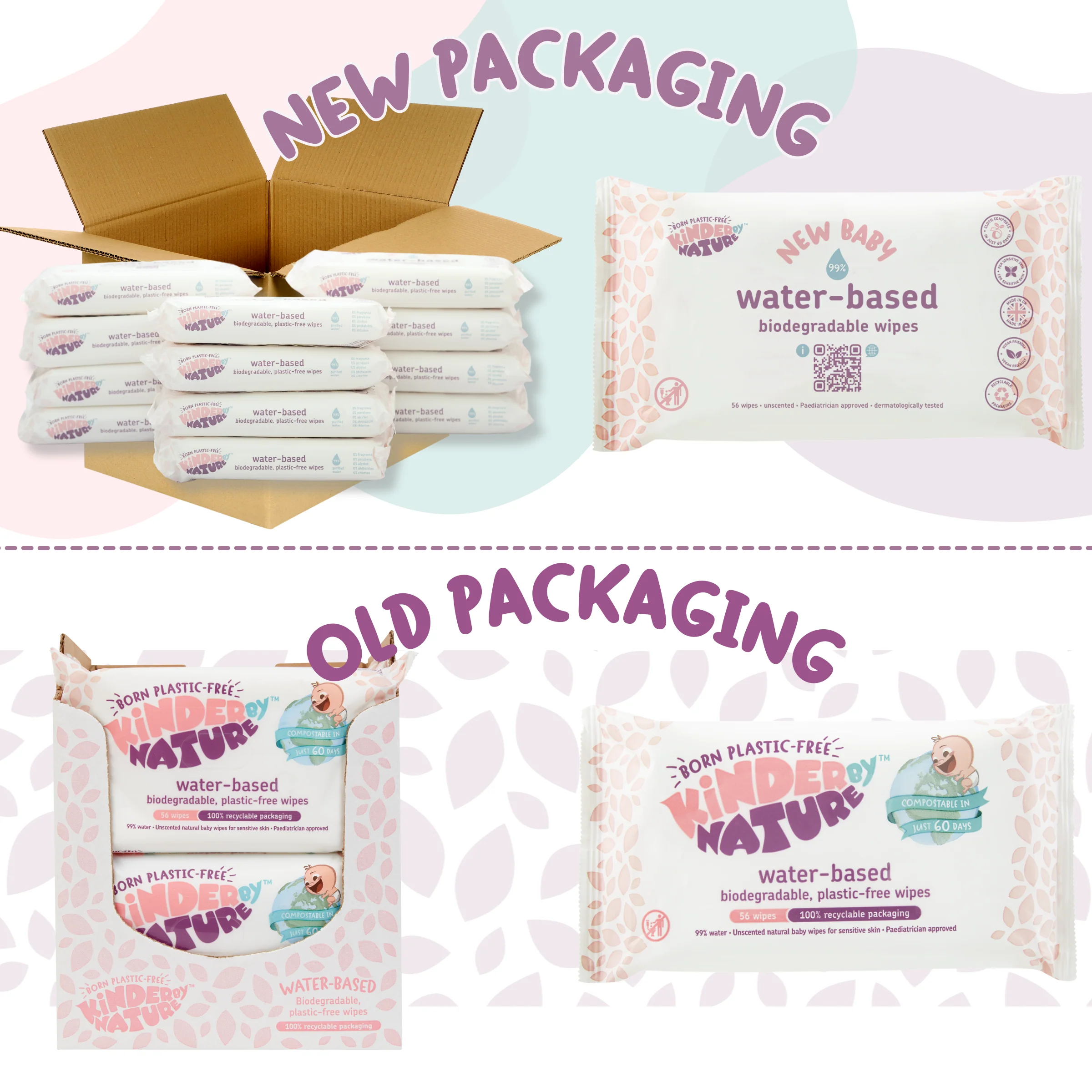 Kinder by Nature 100% Biodegradable Water-Based Baby Wipes - 672 Count (12 packs of 56 wipes) - Image 2