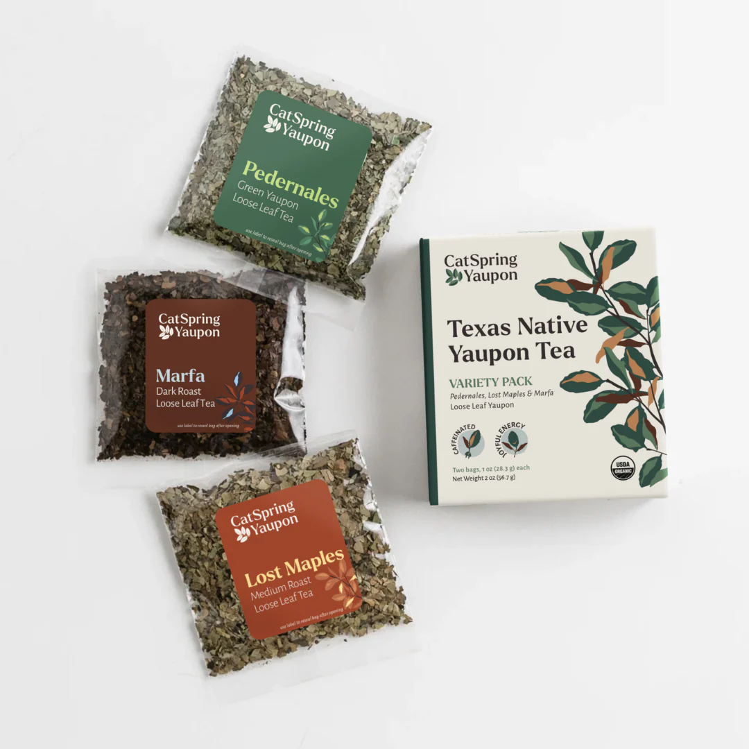 CatSpring Yaupon Loose Leaf Yaupon Tea Starter Kit – 3 Roasts + Glass Tumbler - Image 3