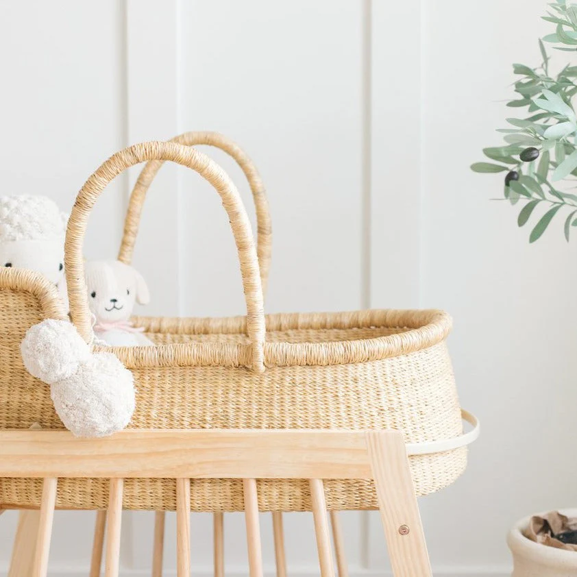 Plum+Sparrow Modern Rocking Moses Bassinet Stand with brake Natural - Image 2