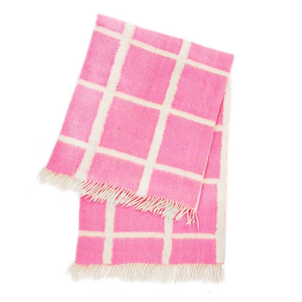 Archive New York Momos Grid Blanket- Natural White & Neon Pink