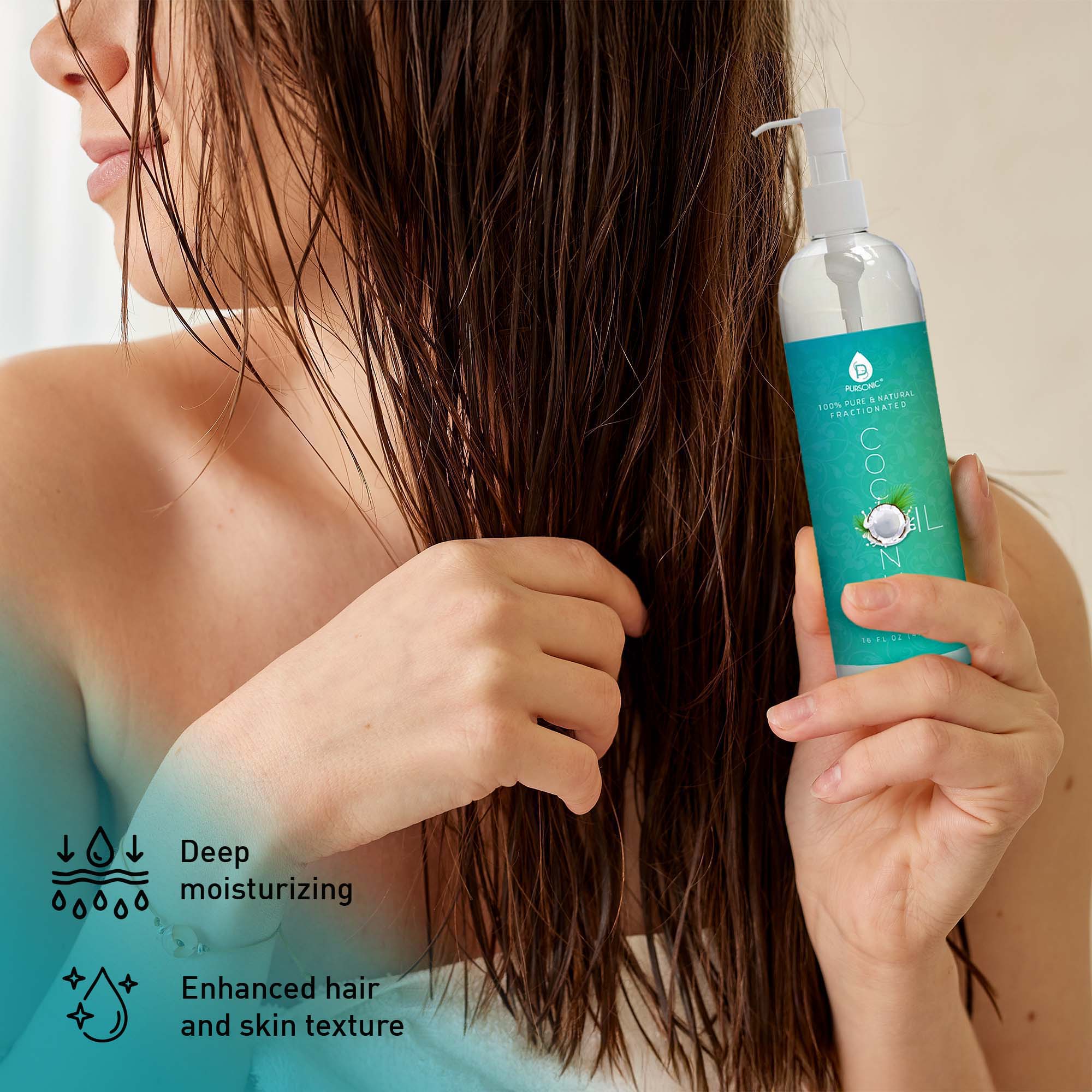 Pursonic Nourishing Beauty Bundle: Fractionated Coconut Oil (16 Oz) & Boar Bristle Bath Brush - Image 3