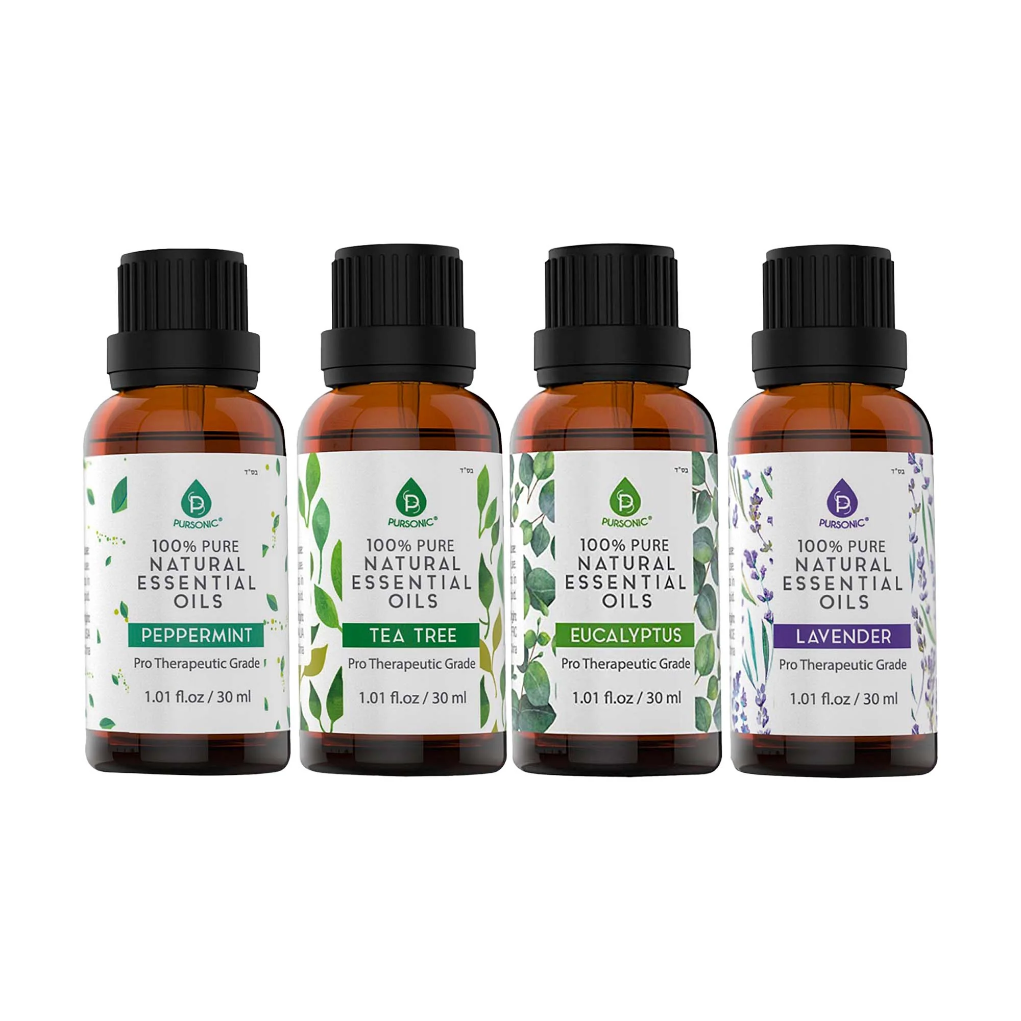 Pursonic 4-Pack Pure & Natural Essential Oils Collection – Eucalyptus, Lavender, Tea Tree, and Peppermint - Image 4