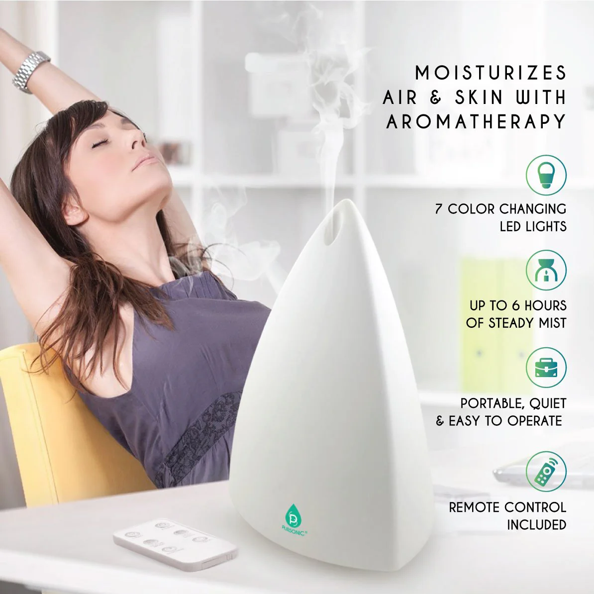 Pursonic Aromatherapy Diffuser & Essential Oil Set -Ultrasonic Top 3 Oils - Image 3
