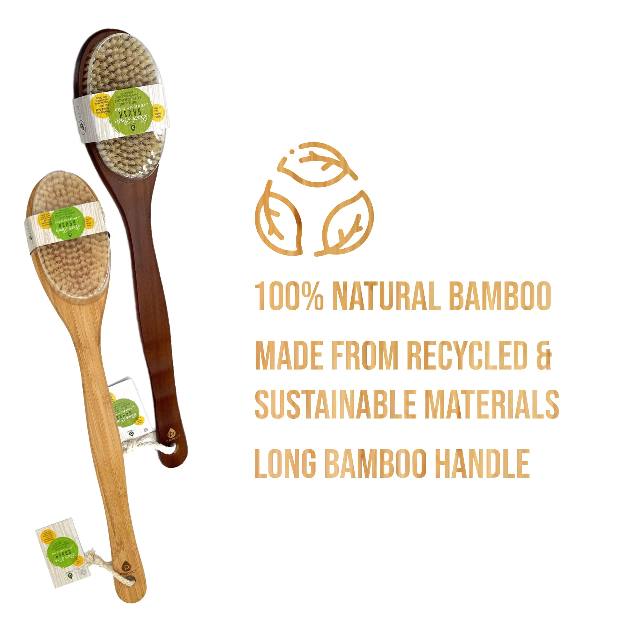 Pursonic Bath Body Brush With Long Bamboo Handle 4-Piece Family Pack (2 Natural Color and 2 Dark Wood) - Image 2