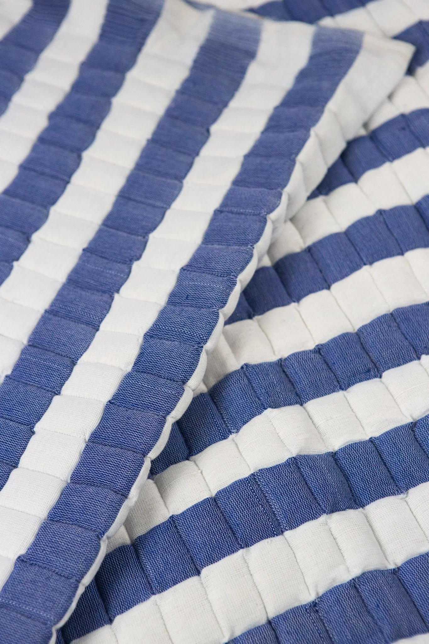 Archive New York Quilted Sujani Throw Blanket - Blue and White Striped - Image 2