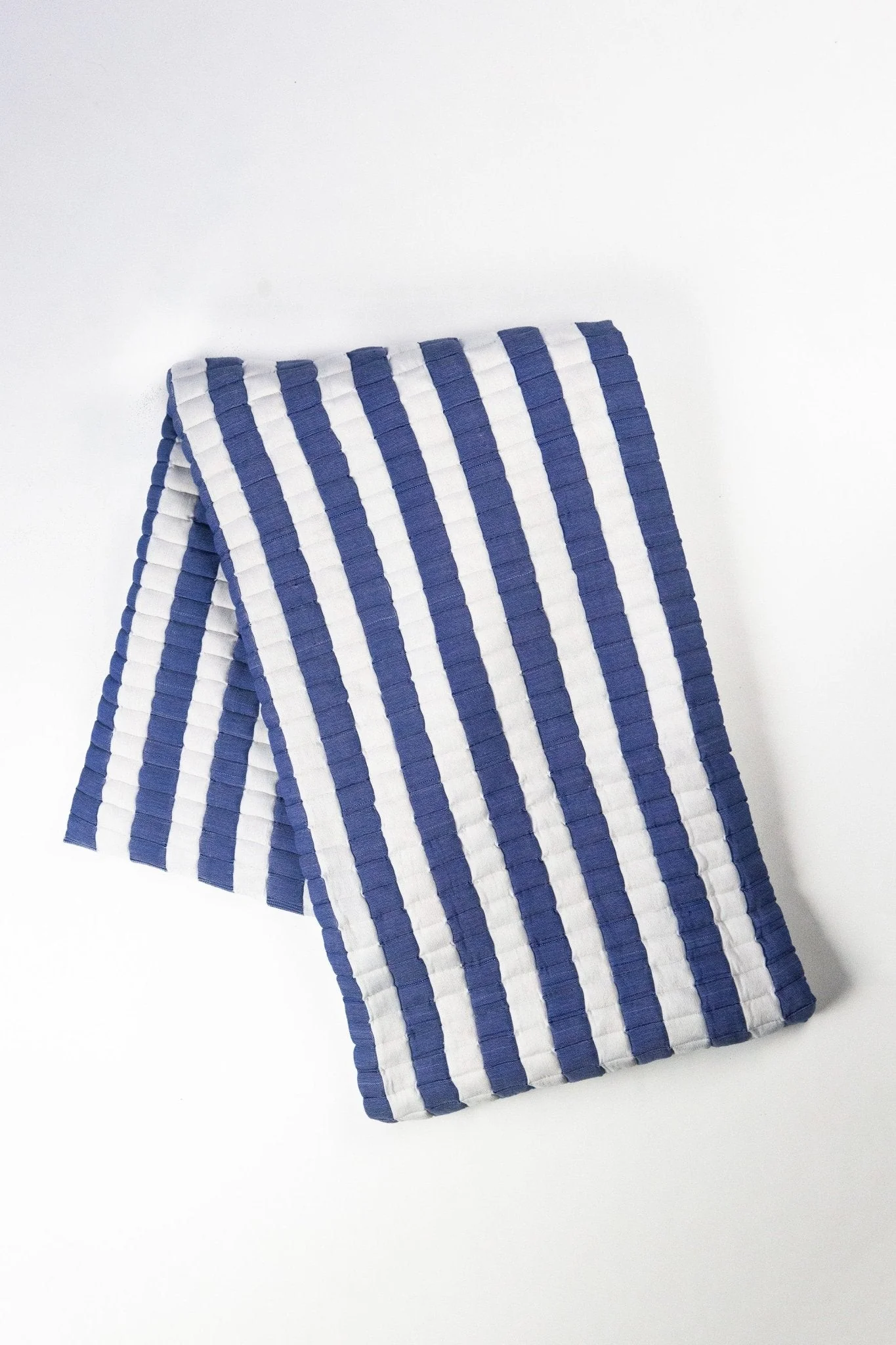 Archive New York Quilted Sujani Throw Blanket - Blue and White Striped - Image 3