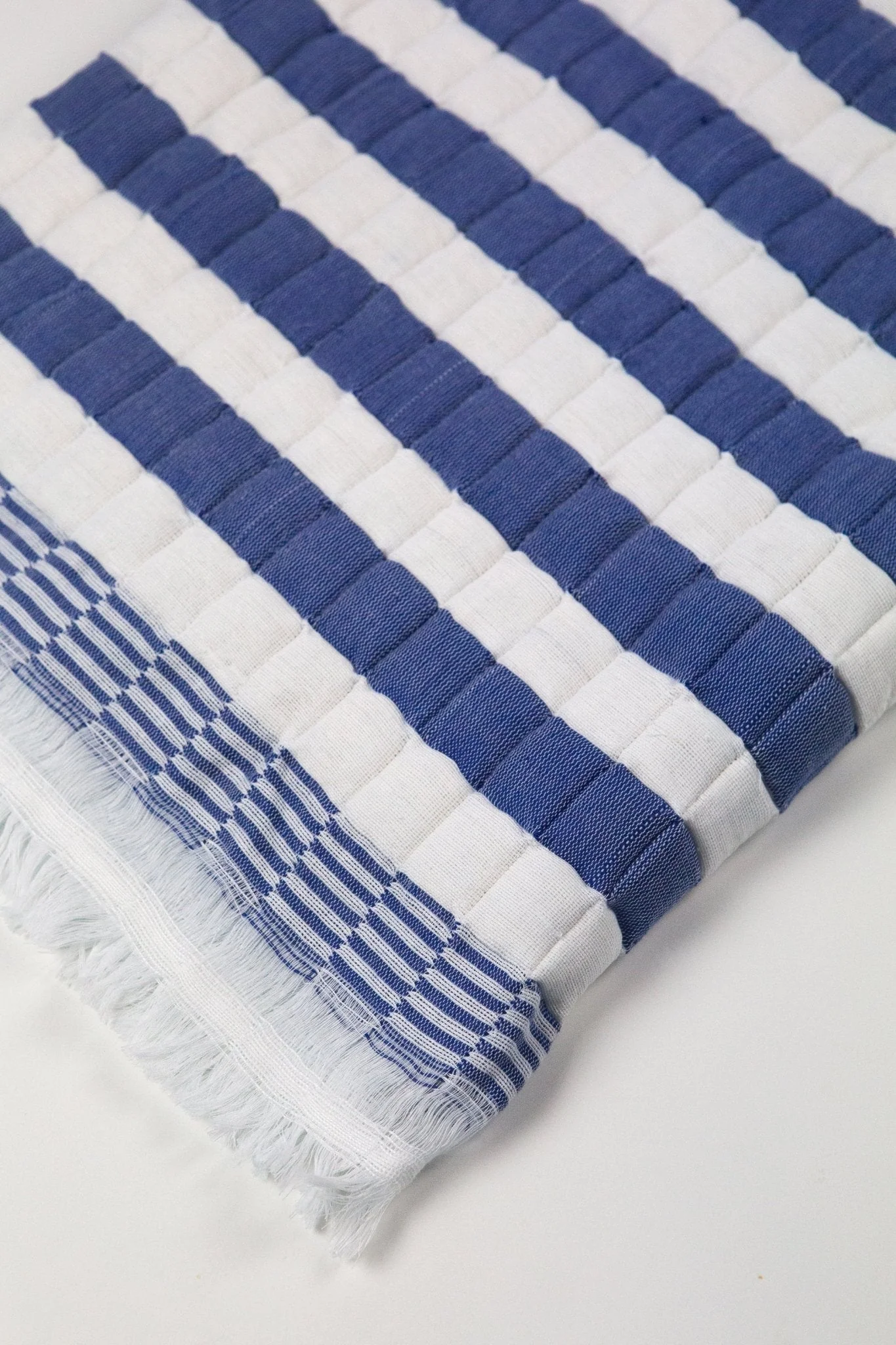 Archive New York Quilted Sujani Throw Blanket - Blue and White Striped - Image 5