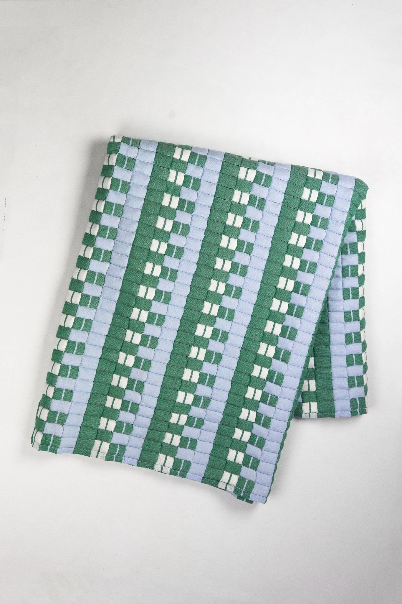 Archive New York Quilted Sujani Throw Blanket - Soft Blue, White and Green