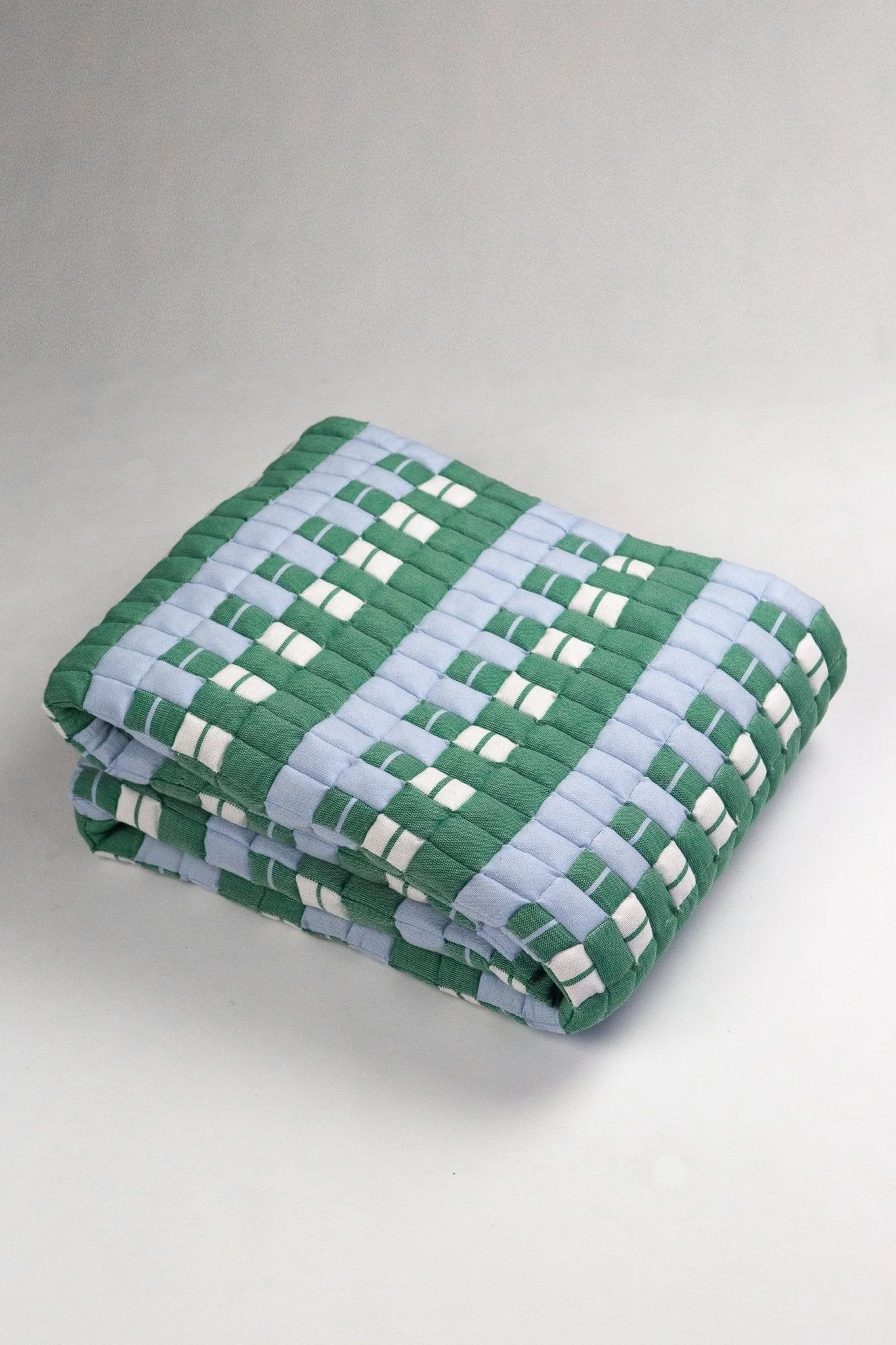 Archive New York Quilted Sujani Throw Blanket - Soft Blue, White and Green - Image 3