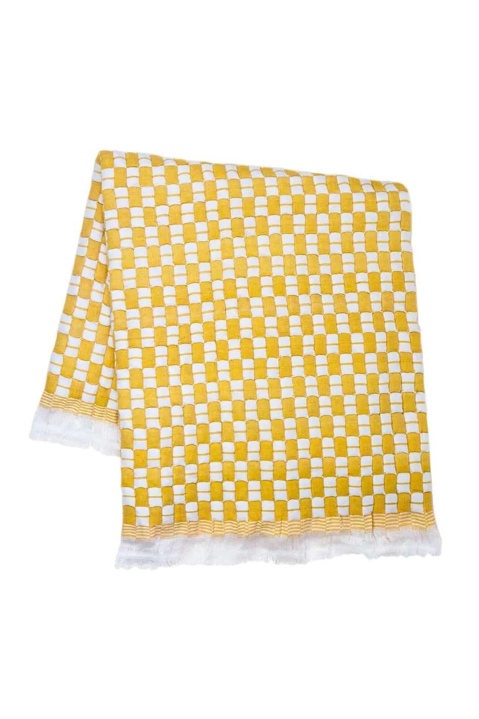 Archive New York Quilted Sujani Throw Blanket - Yellow & White