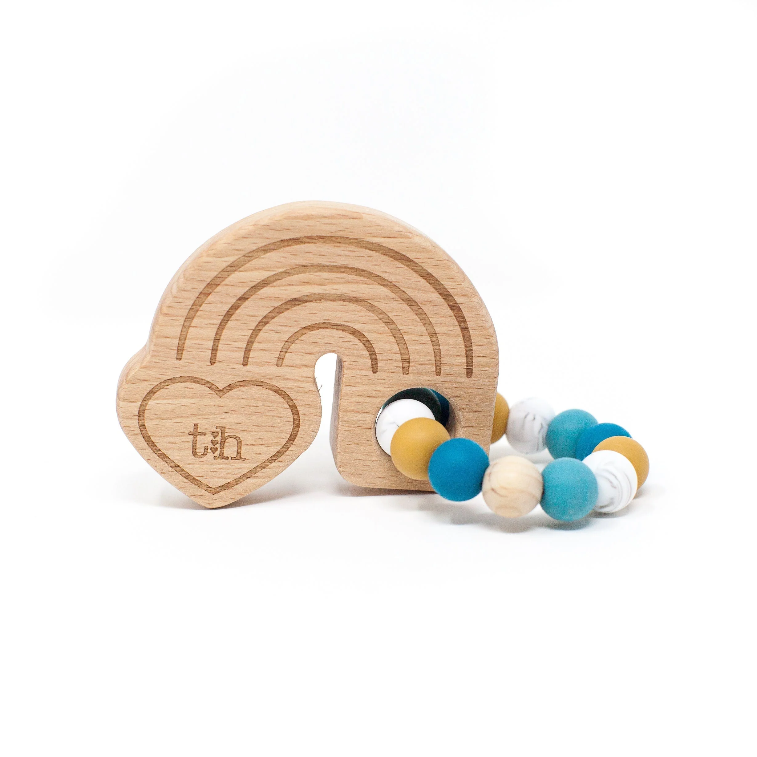 Three Hearts Rainbow Wooden Teether - Natural Beech Wood & BPA Free Silicone - Image 4