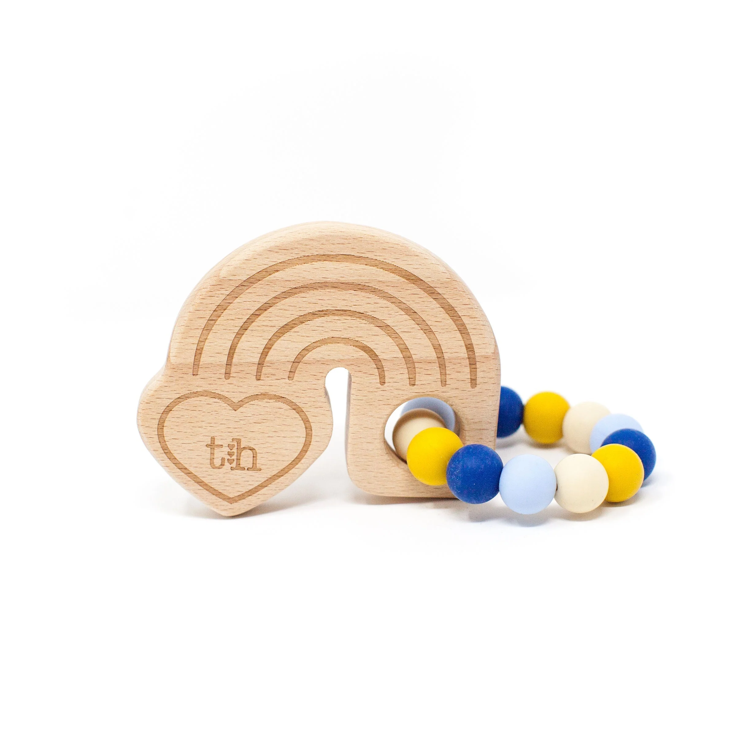 Three Hearts Rainbow Wooden Teether - Natural Beech Wood & BPA Free Silicone - Image 6