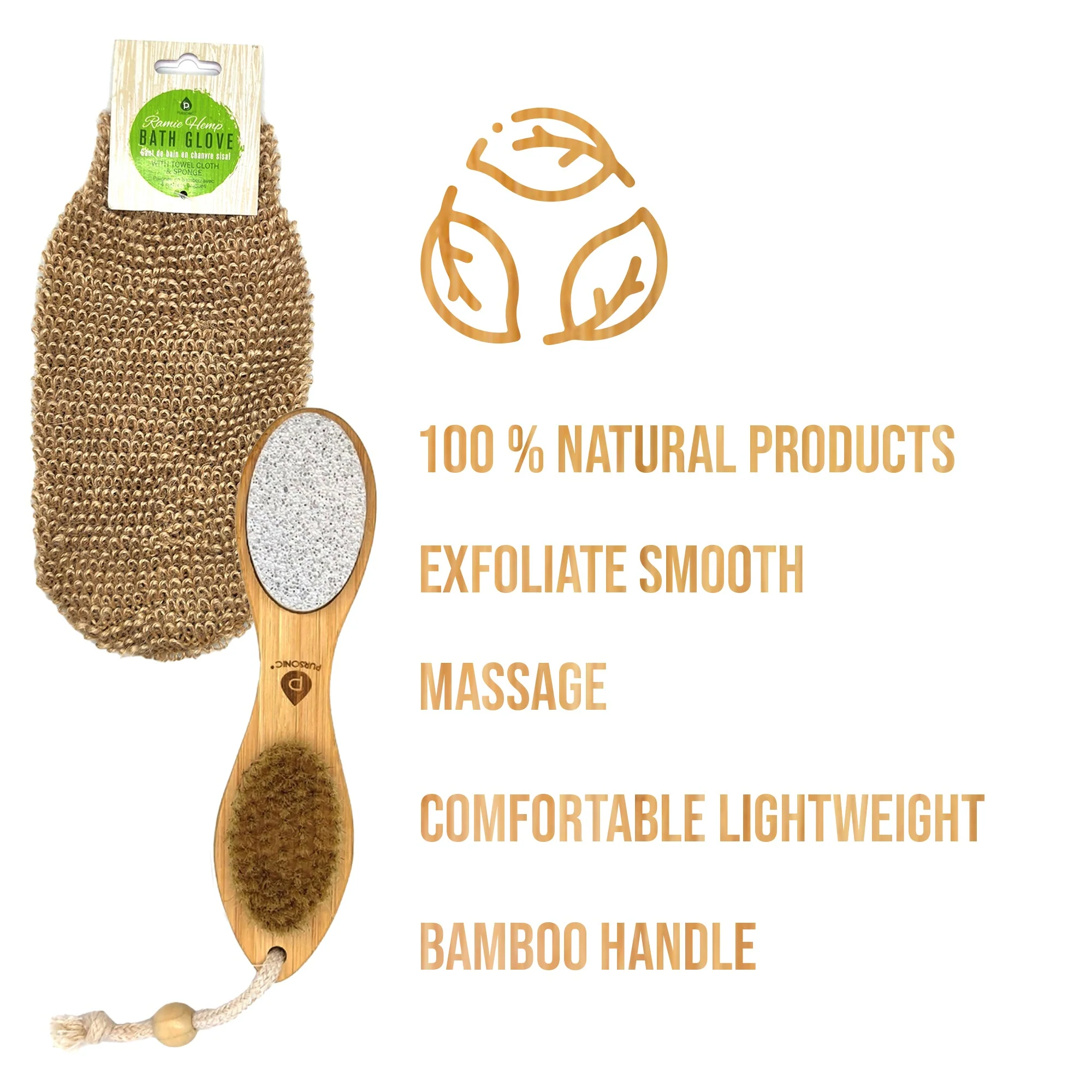 Pursonic Sisal Hemp Bath Glove, Pack of 2, and 4-in-1 Foot Scrubber Bundle - Image 2