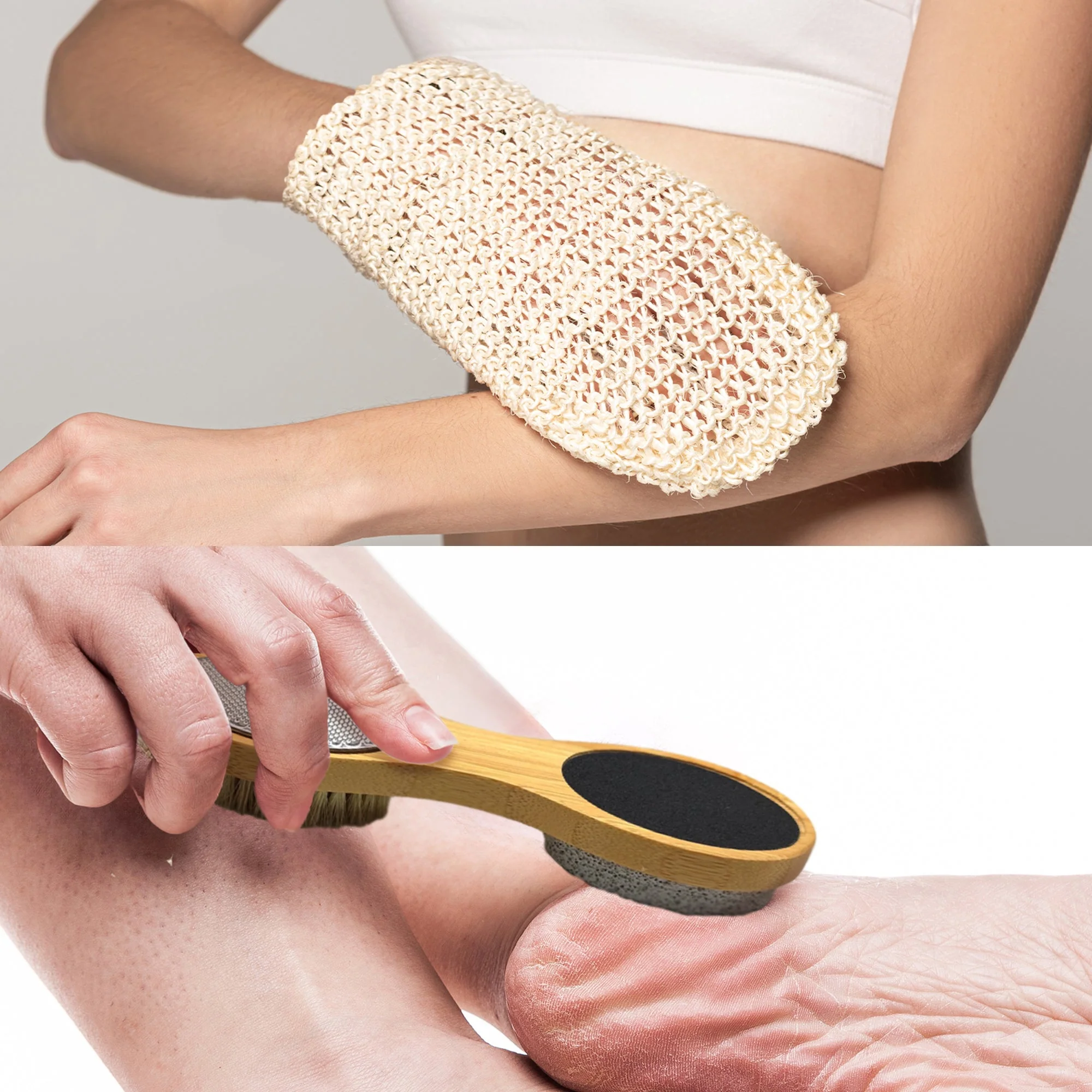 Pursonic Sisal Hemp Bath Glove, Pack of 2, and 4-in-1 Foot Scrubber Bundle - Image 3