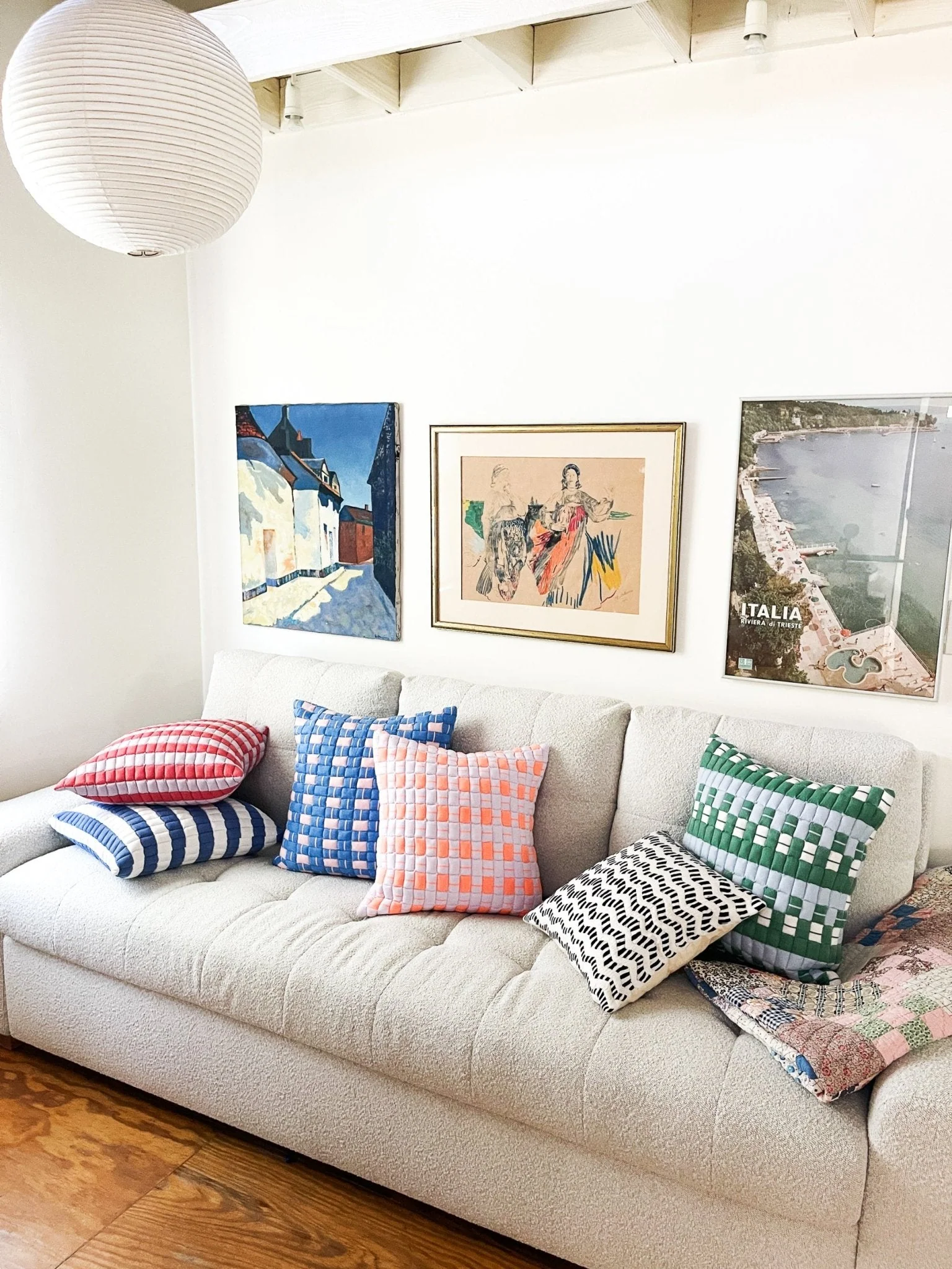 Archive New York Sujani Quilted Pillow - Blue & Green - Image 6