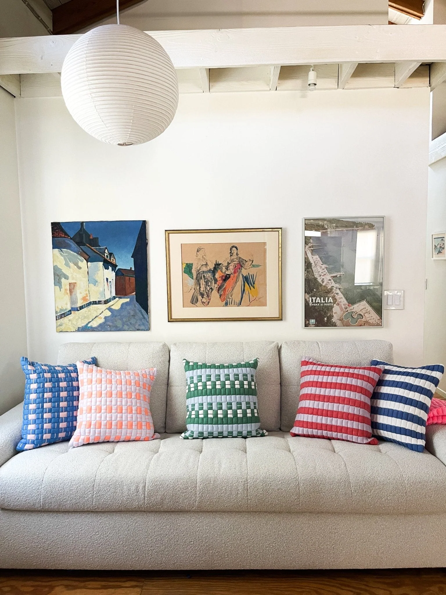 Archive New York Sujani Quilted Pillow in Soft Pink and Blue - Image 4