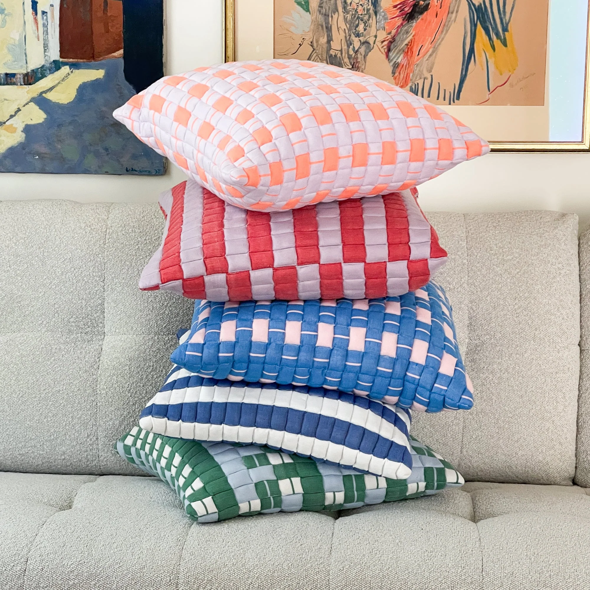 Archive New York Sujani Quilted Pillow in Soft Pink and Blue - Image 5