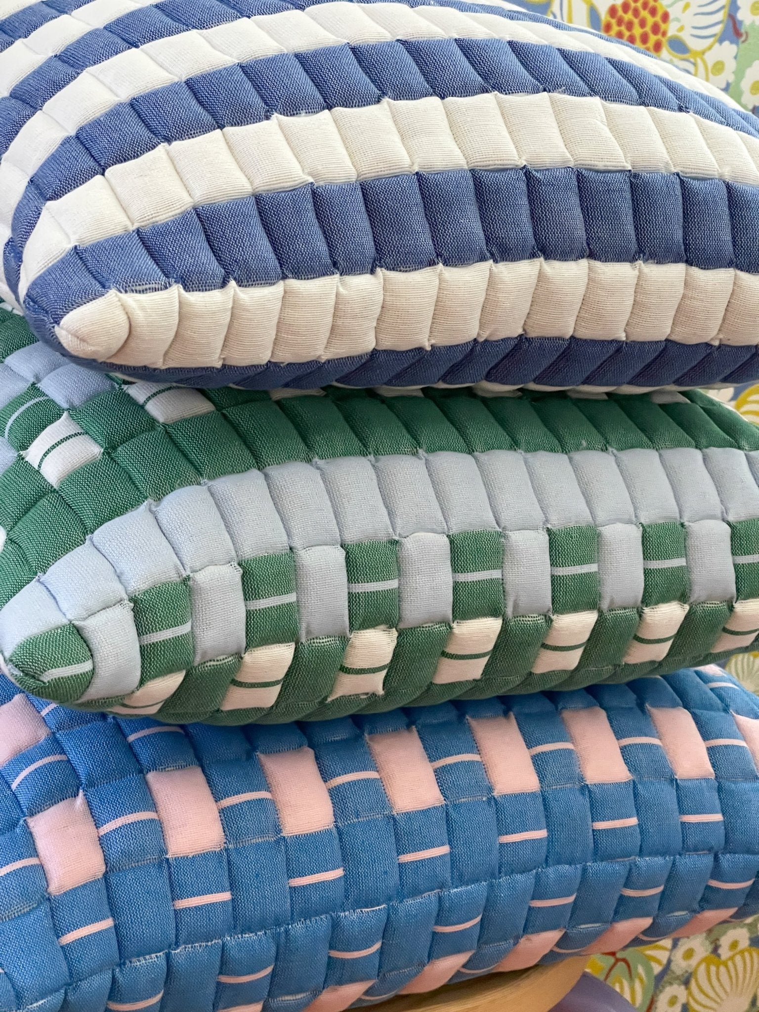 Archive New York Sujani Quilted Pillow in Soft Pink and Blue - Image 7