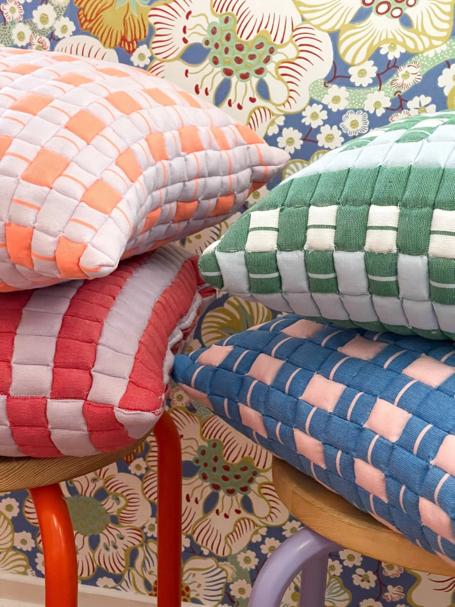 Archive New York Sujani Quilted Pillow in Soft Pink and Blue - Image 9