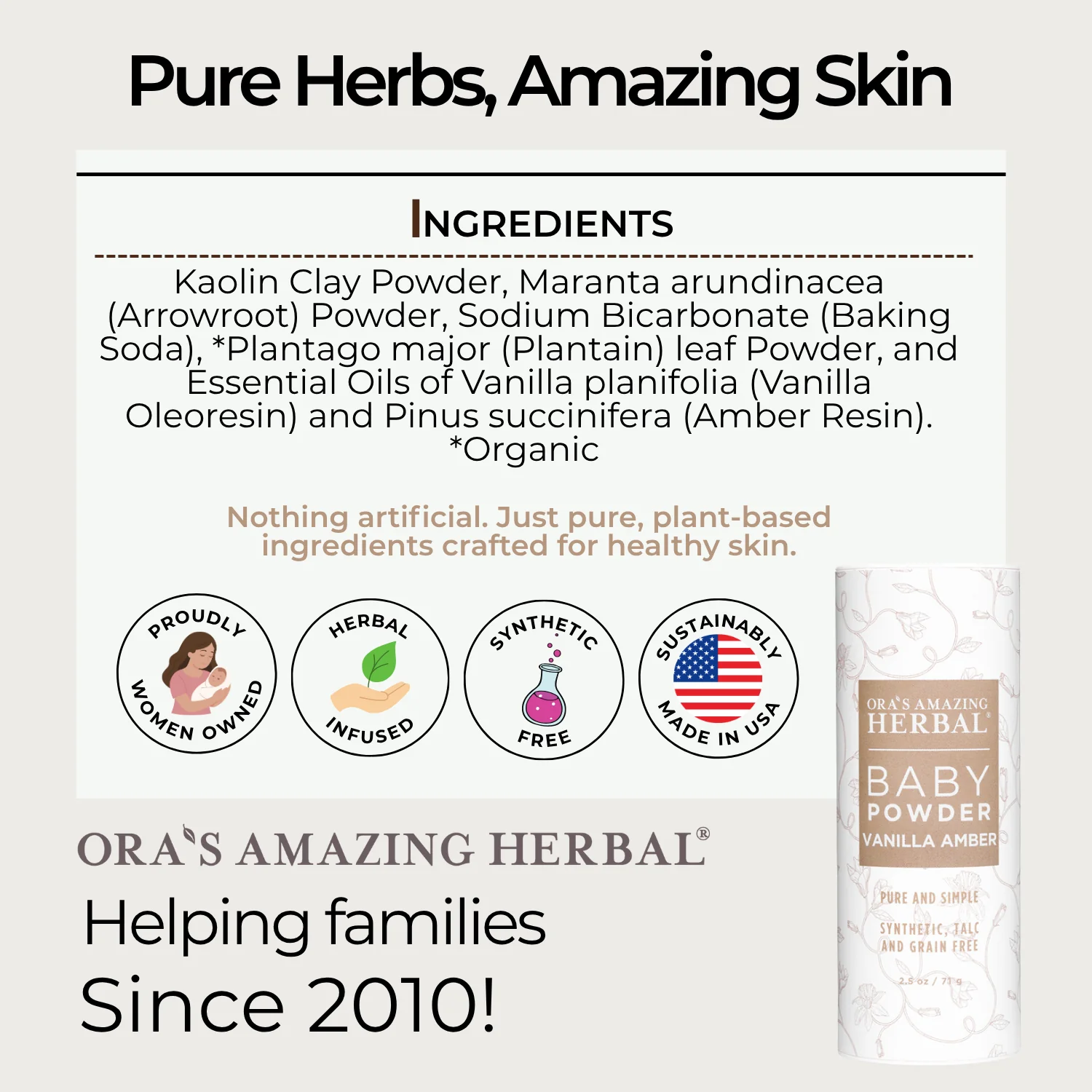 Ora's Amazing Herbal Talc Free Baby Powder, Real Vanilla Amber - Image 5