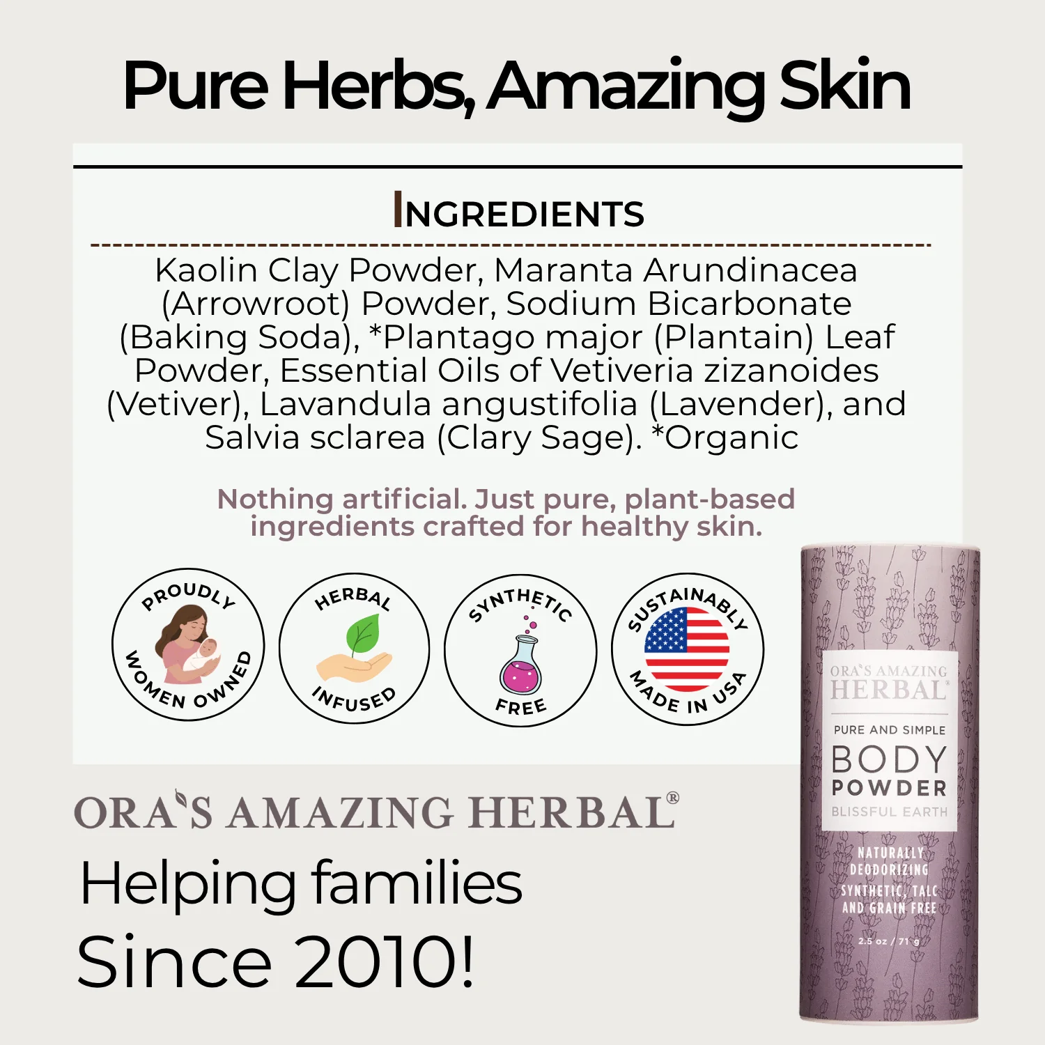 Ora's Amazing Herbal Talc Free Body Powder, Blissful Earth Lavender Scent - Image 6