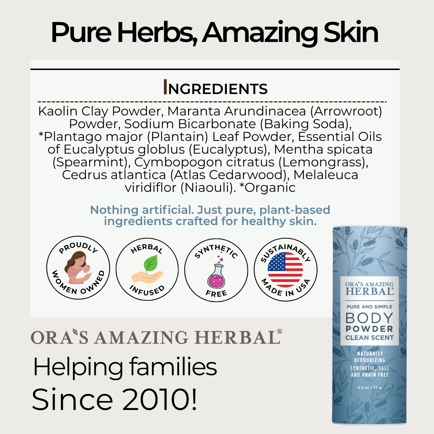 Ora's Amazing Herbal Talc Free Body Powder, Clean Scent - Image 6