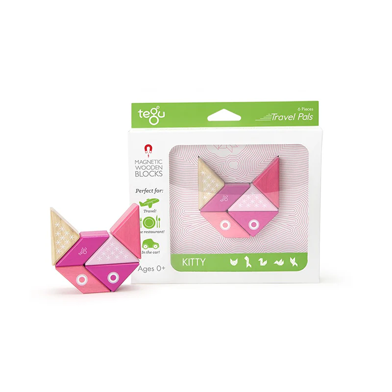 Tegu Travel Pals - Kitty  Magnetic Wooden Blocks  6 pieces - Image 5