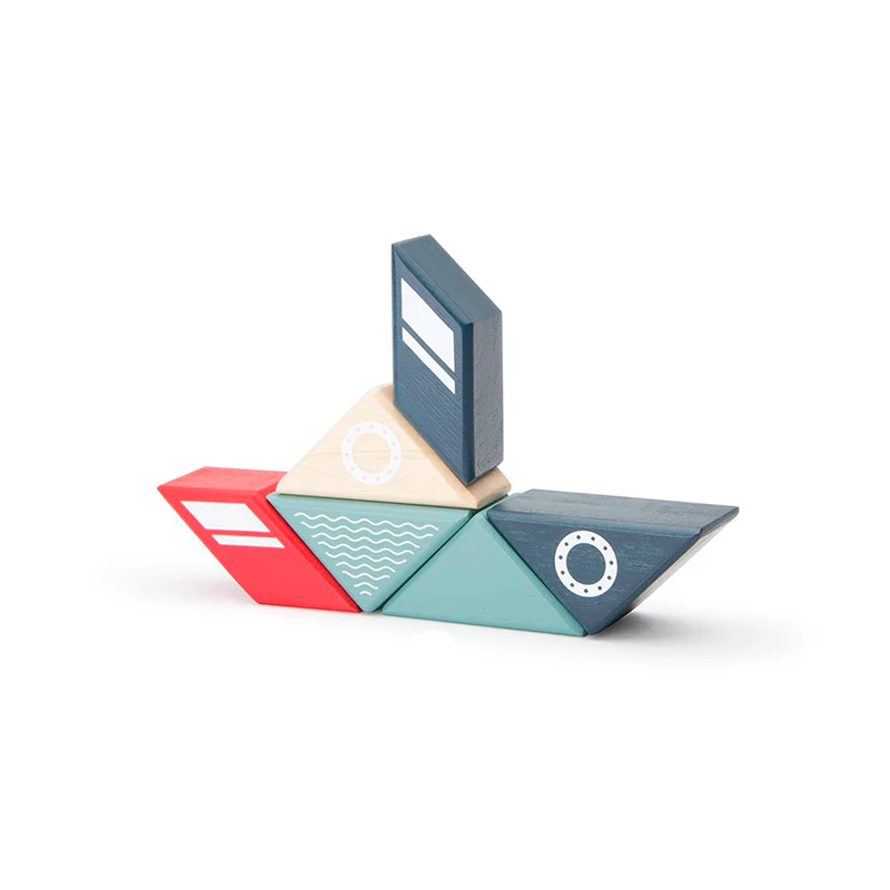 Tegu Travel Pals - Tugboat  Magnetic Wooden Blocks  6 pieces