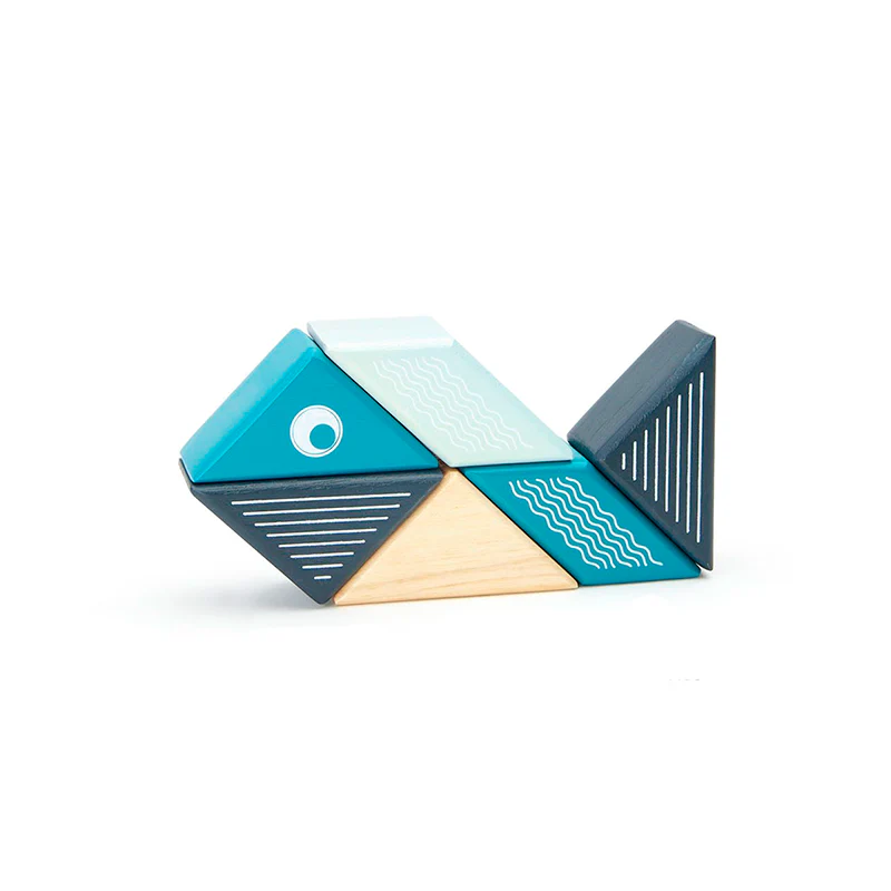 Tegu Travel Pals - Whale  Magnetic Wooden Blocks  6 pieces