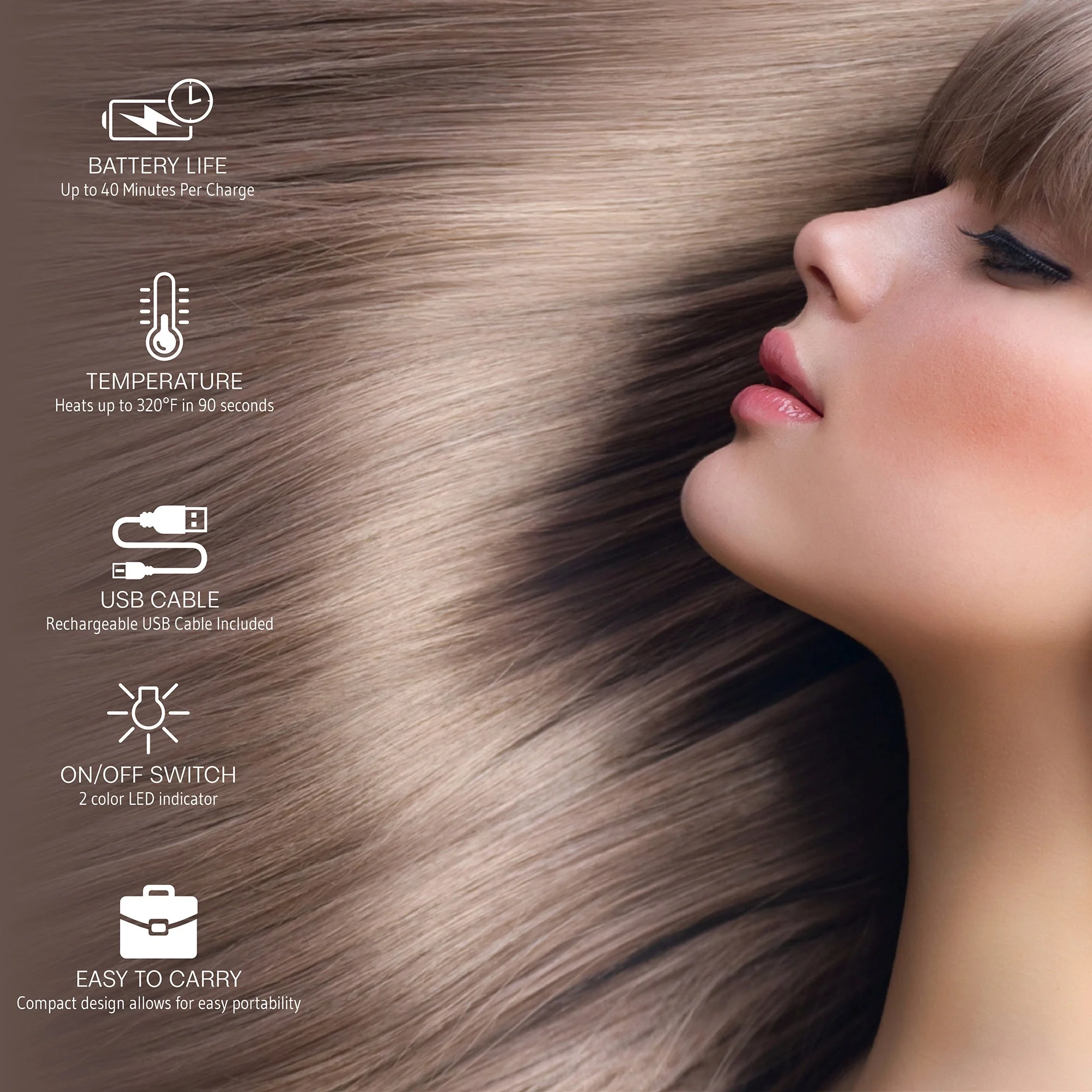 Pursonic USB Rechargeable Cordless Hair Straightener - Image 2