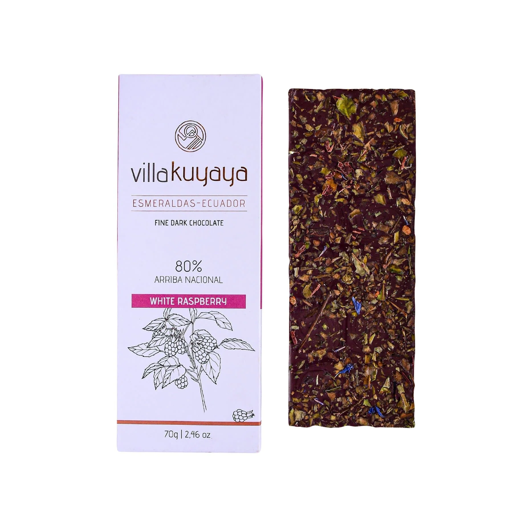 Villakuyaya Organic Dark Chocolate White Raspberry 80% (10 Pack) - Image 2