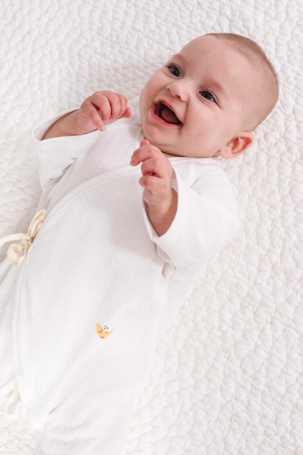 Dodo Banana White Pointelle Baby Kimono Onesie