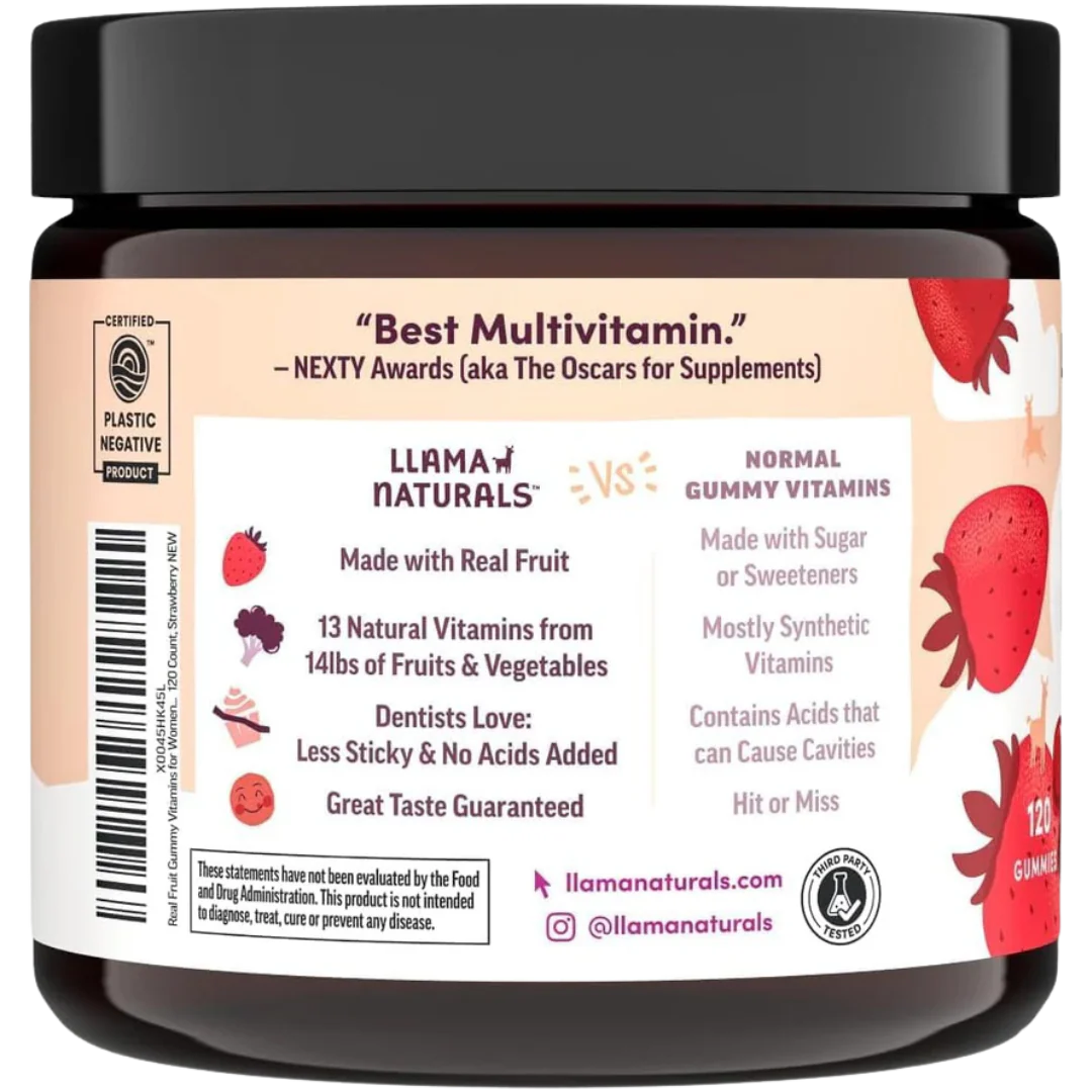 Llama Naturals Womens Multivitamin Gummies, Strawberry (120 ct) - Image 3