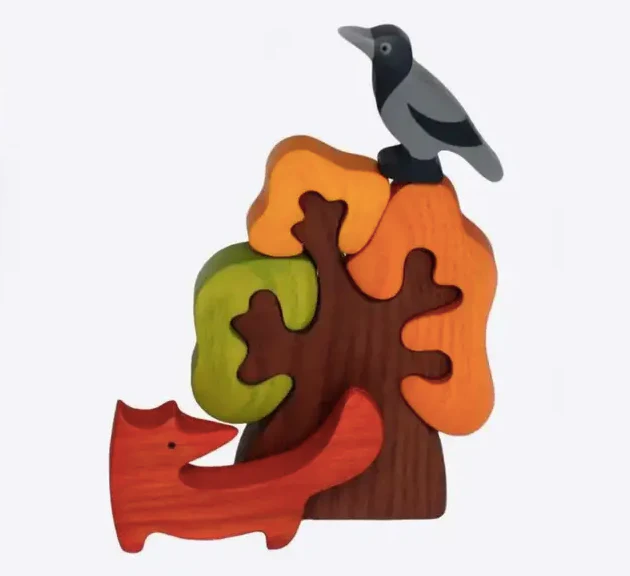 PoppyBabyCo Wooden Autumn Tree with Fox and Bird Figurines