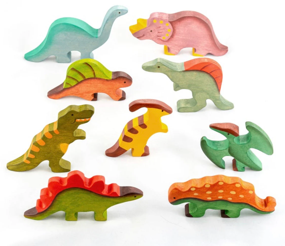 PoppyBabyCo Wooden Dinosaur toys set painted- 9 pieces