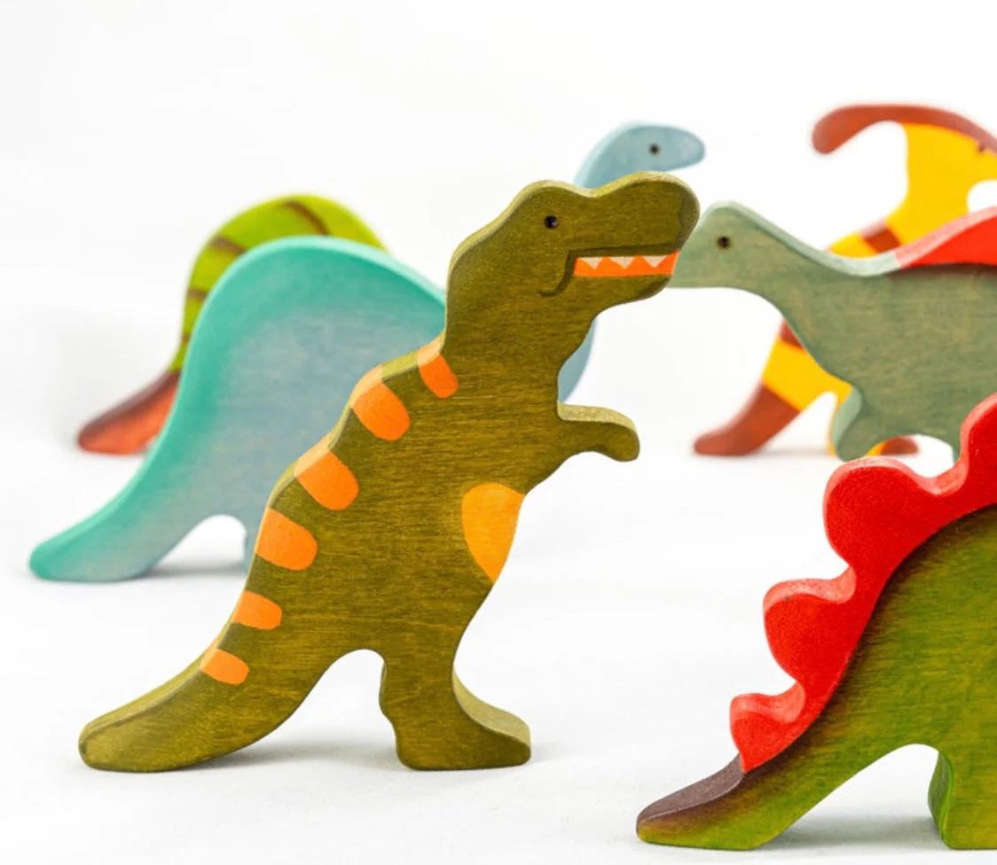 PoppyBabyCo Wooden Dinosaur toys set painted- 9 pieces - Image 2