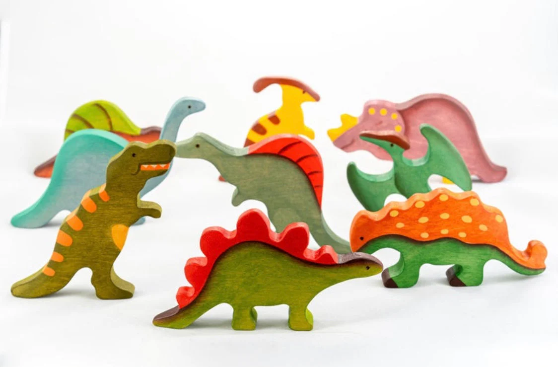 PoppyBabyCo Wooden Dinosaur toys set painted- 9 pieces - Image 3