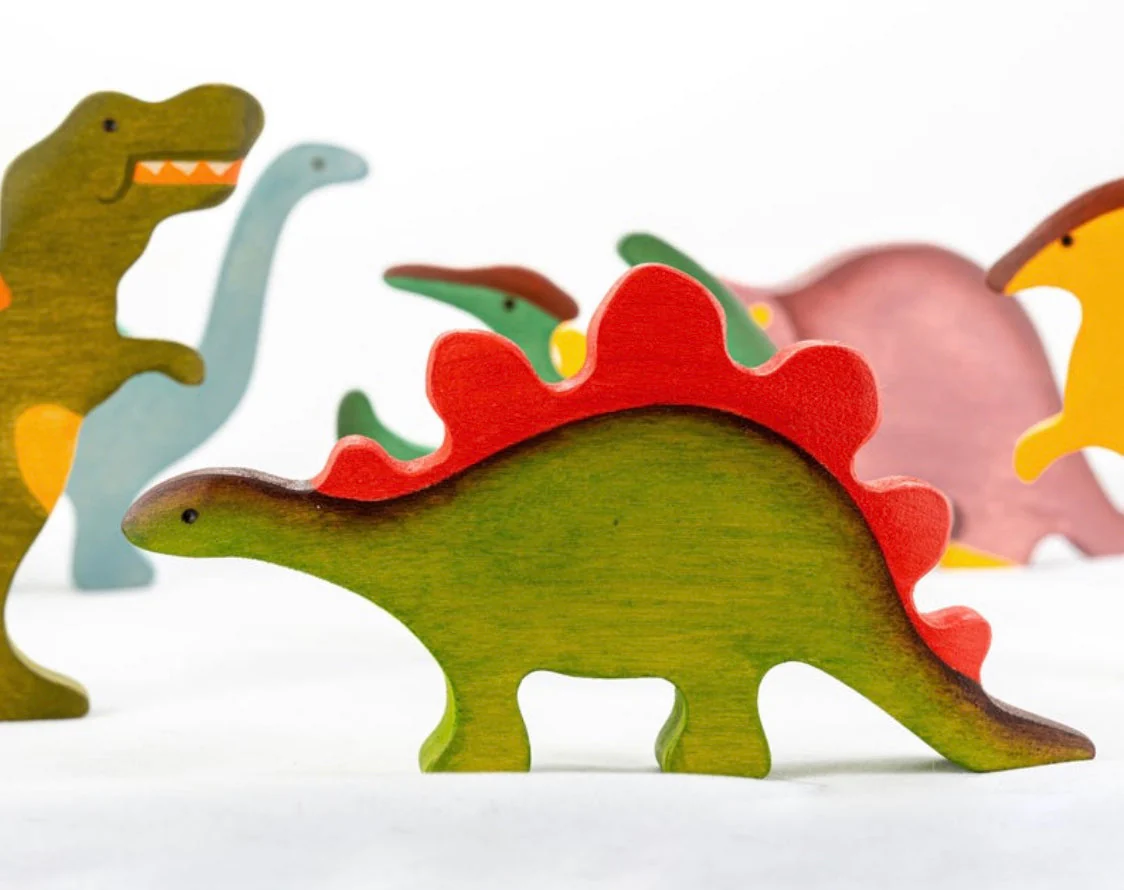 PoppyBabyCo Wooden Dinosaur toys set painted- 9 pieces - Image 4