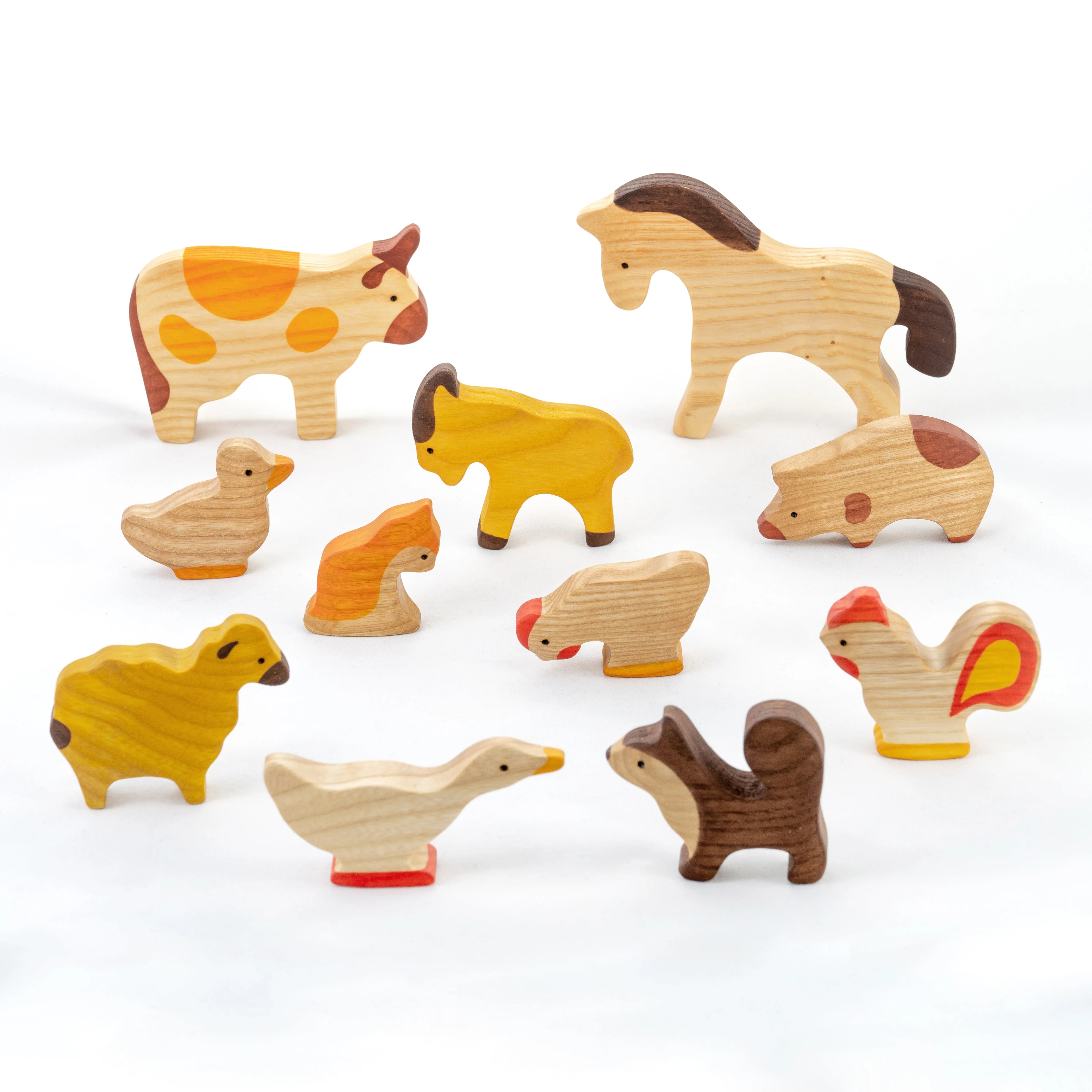 PoppyBabyCo Wooden Farm Animals Set painted- 11 pieces