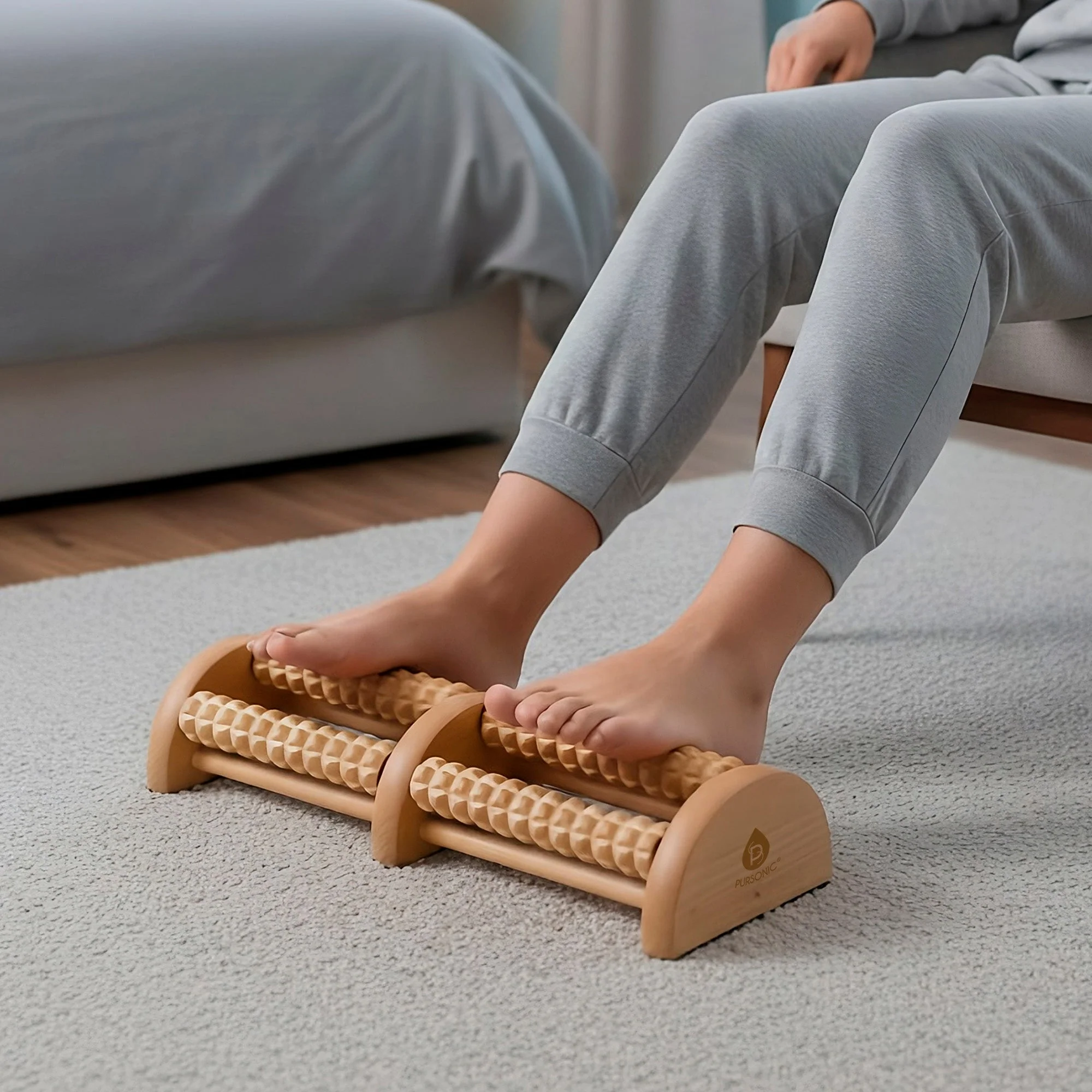 Pursonic Wooden Foot Massager with Dual Rollers - Image 3