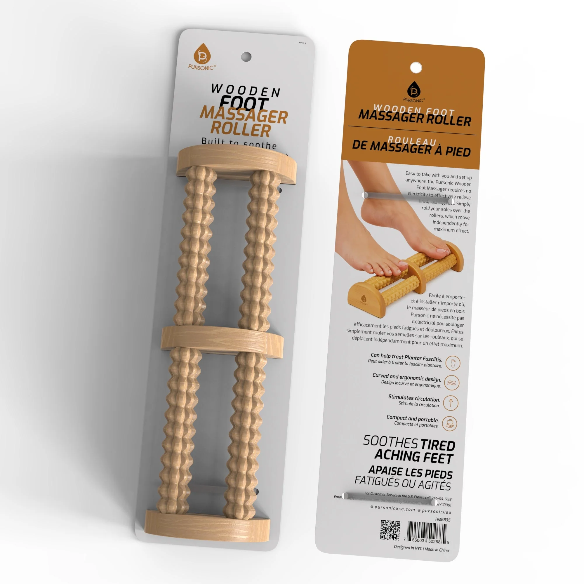 Pursonic Wooden Foot Massager with Dual Rollers - Image 4