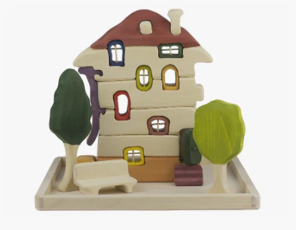 PoppyBabyCo Wooden House Building Blocks Toy set
