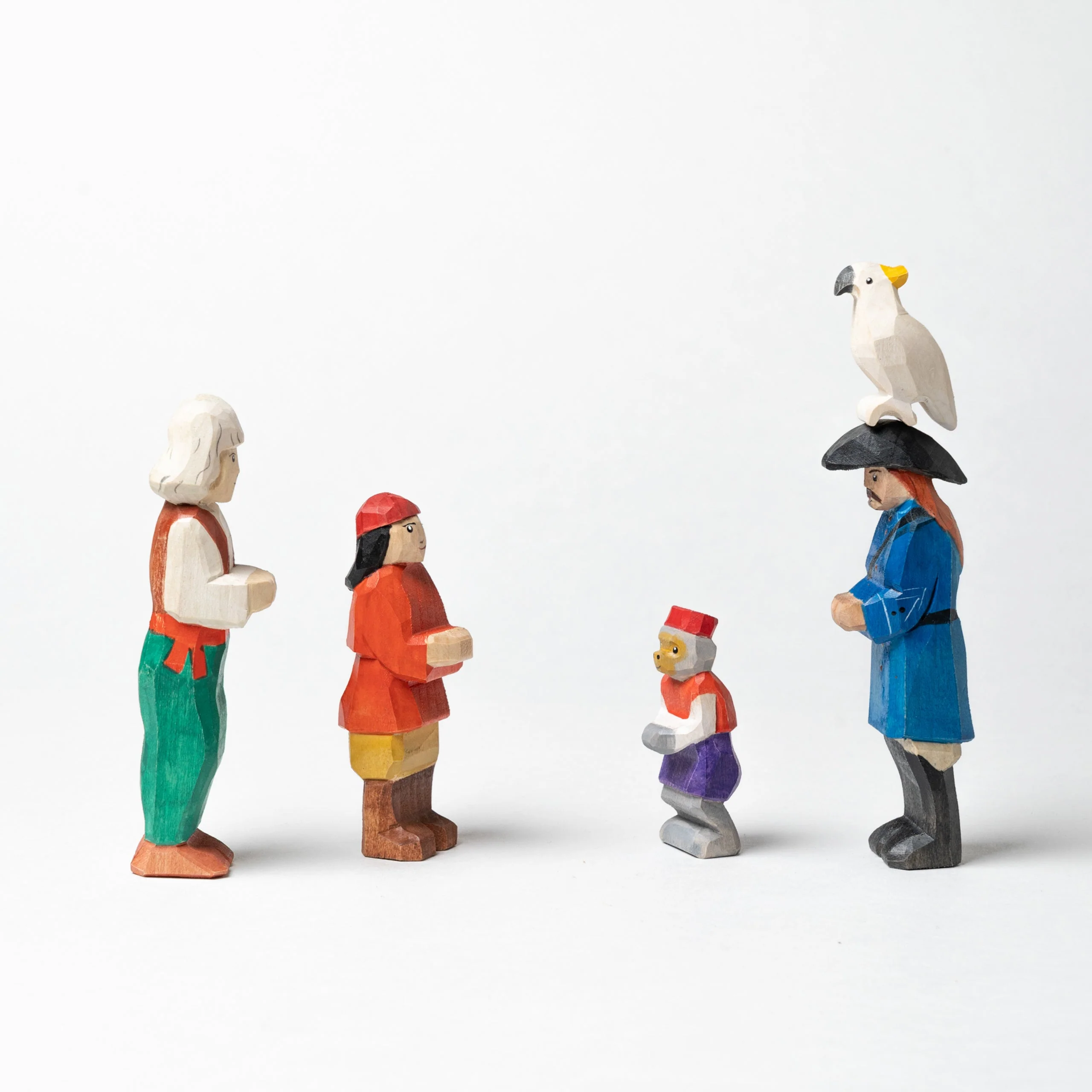 PoppyBabyCo Wooden Pirate Figurines with Parrot and Monkey: Set Sail for Adventure