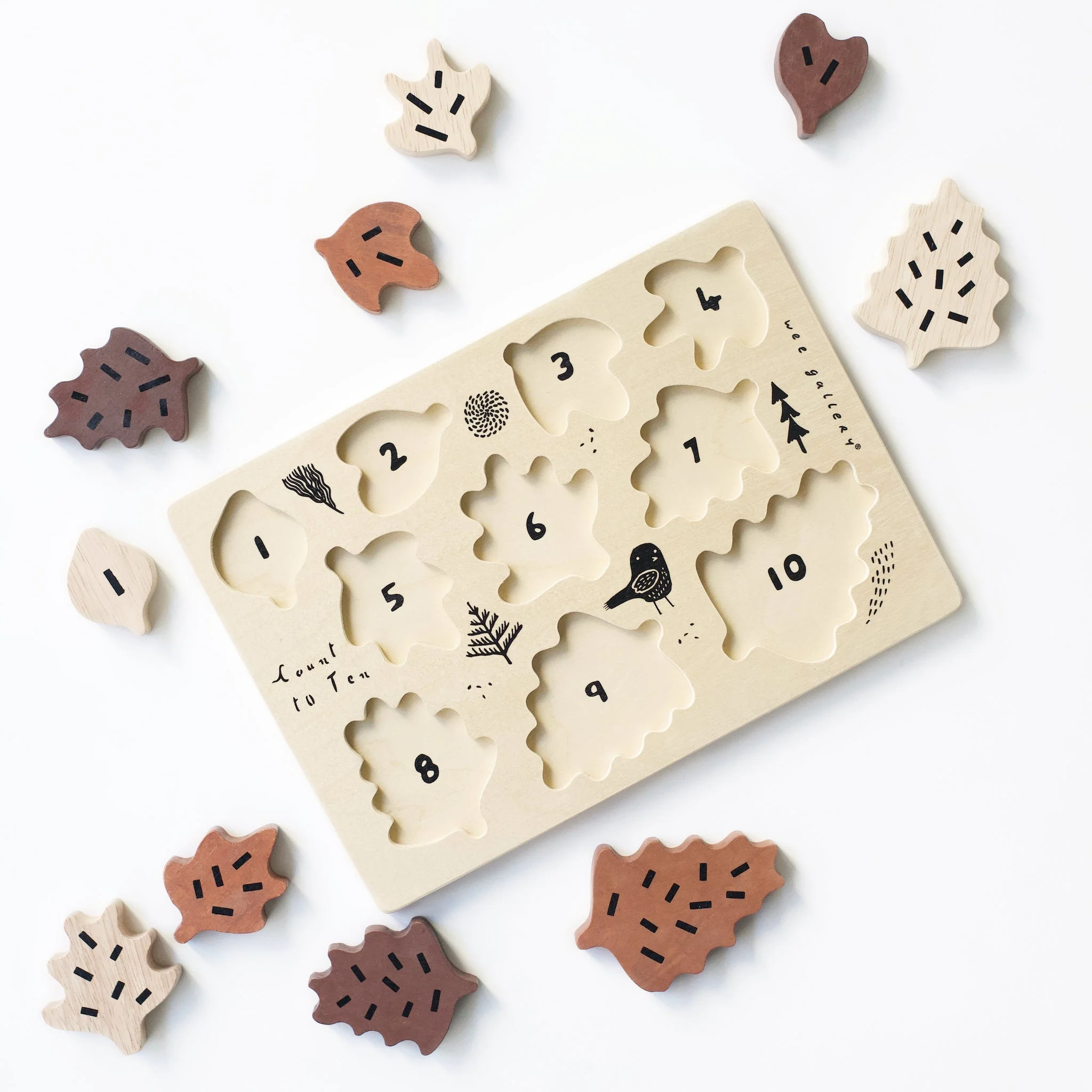 Wee Gallery Wooden Tray Puzzle - Count to 10 Leaves - Image 4