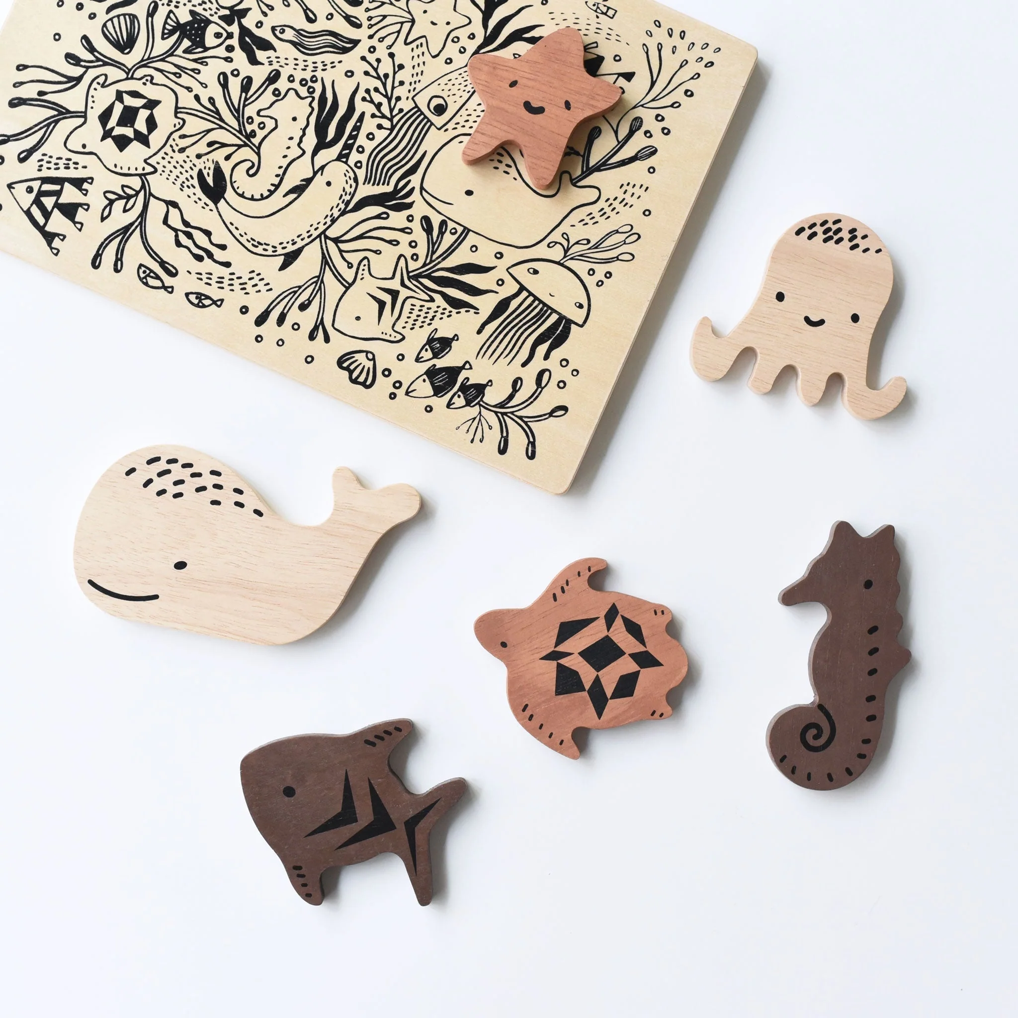 Wee Gallery Wooden Tray Puzzle - Ocean Animals - Image 3