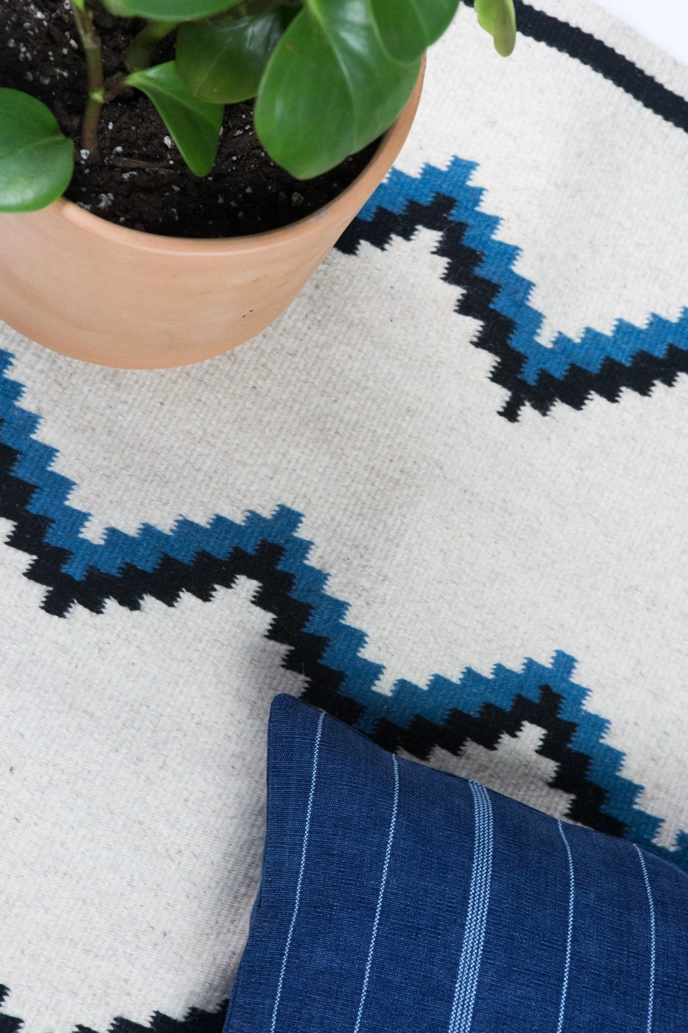 Archive New York Zapotec Blue & Black Zig Zag Rug #6 - Image 3