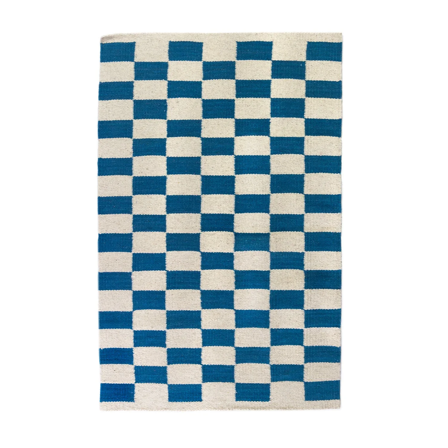 Archive New York Zapotec Checkered Rug in Blue & Ivory - Image 2