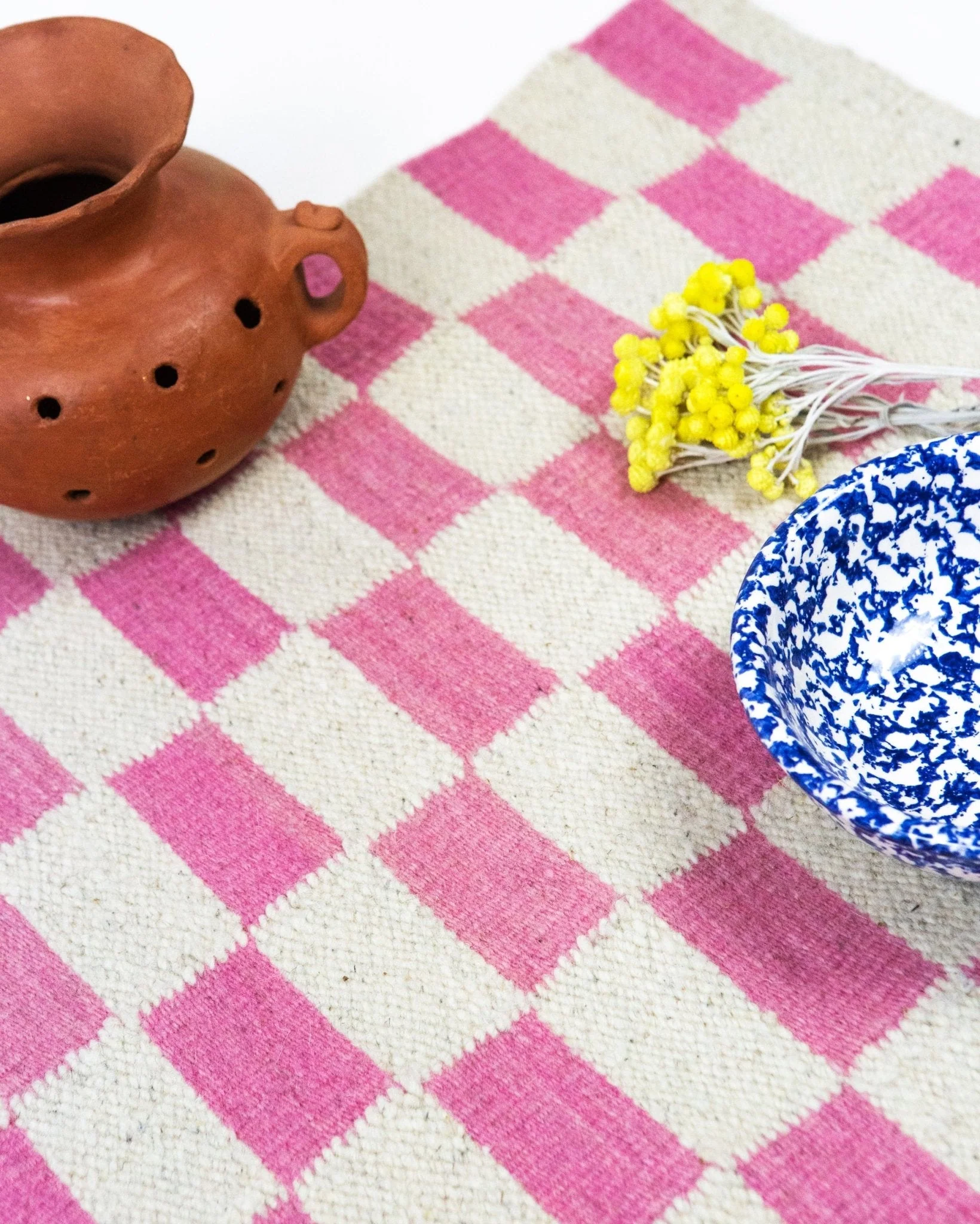 Archive New York Zapotec Checkered Rug in Pink & Ivory - Image 3